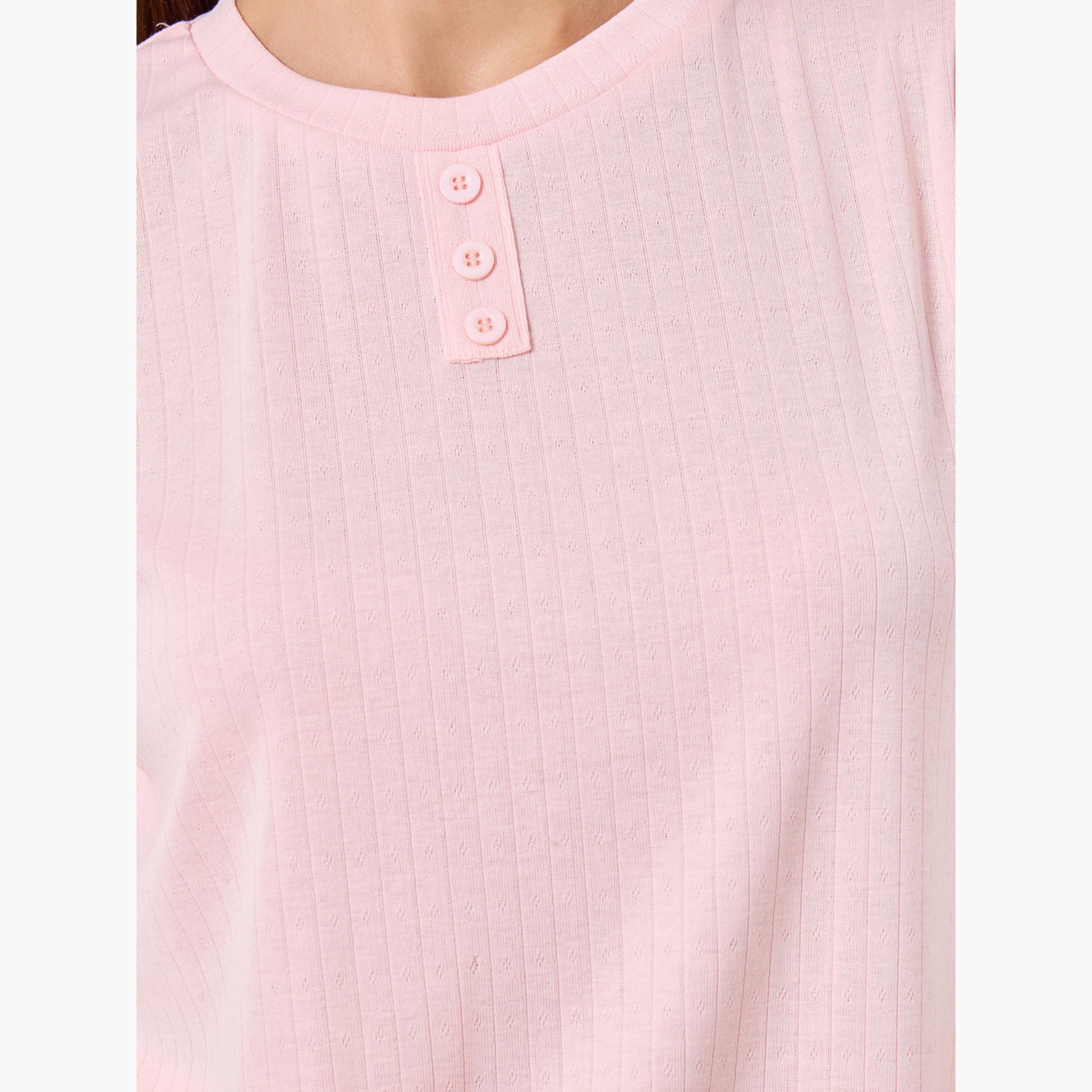 ستايلي - بيجاما بنطال واسع الساق تي شيرت بياقة دائرية وسحّاب للنساء-women-clothing-nightwear-pyjamas-longsets-image-5