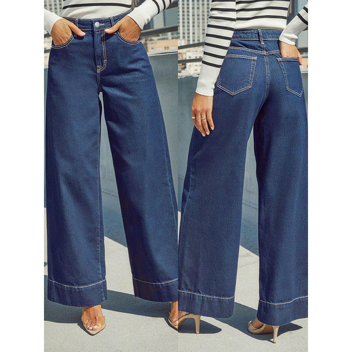Take Two Dark Blue High Rise Wide Leg Jeans-women-clothing-bottoms-jeans-image-1