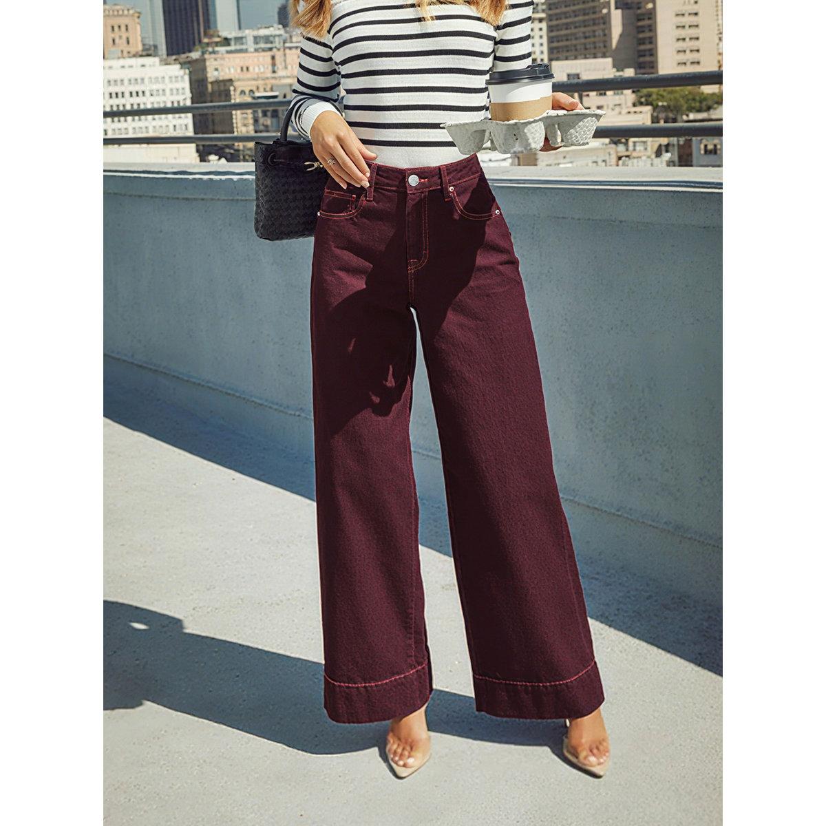 Take Two Burgundy High Rise Wide Leg Jeans-women-clothing-bottoms-jeans-image-1