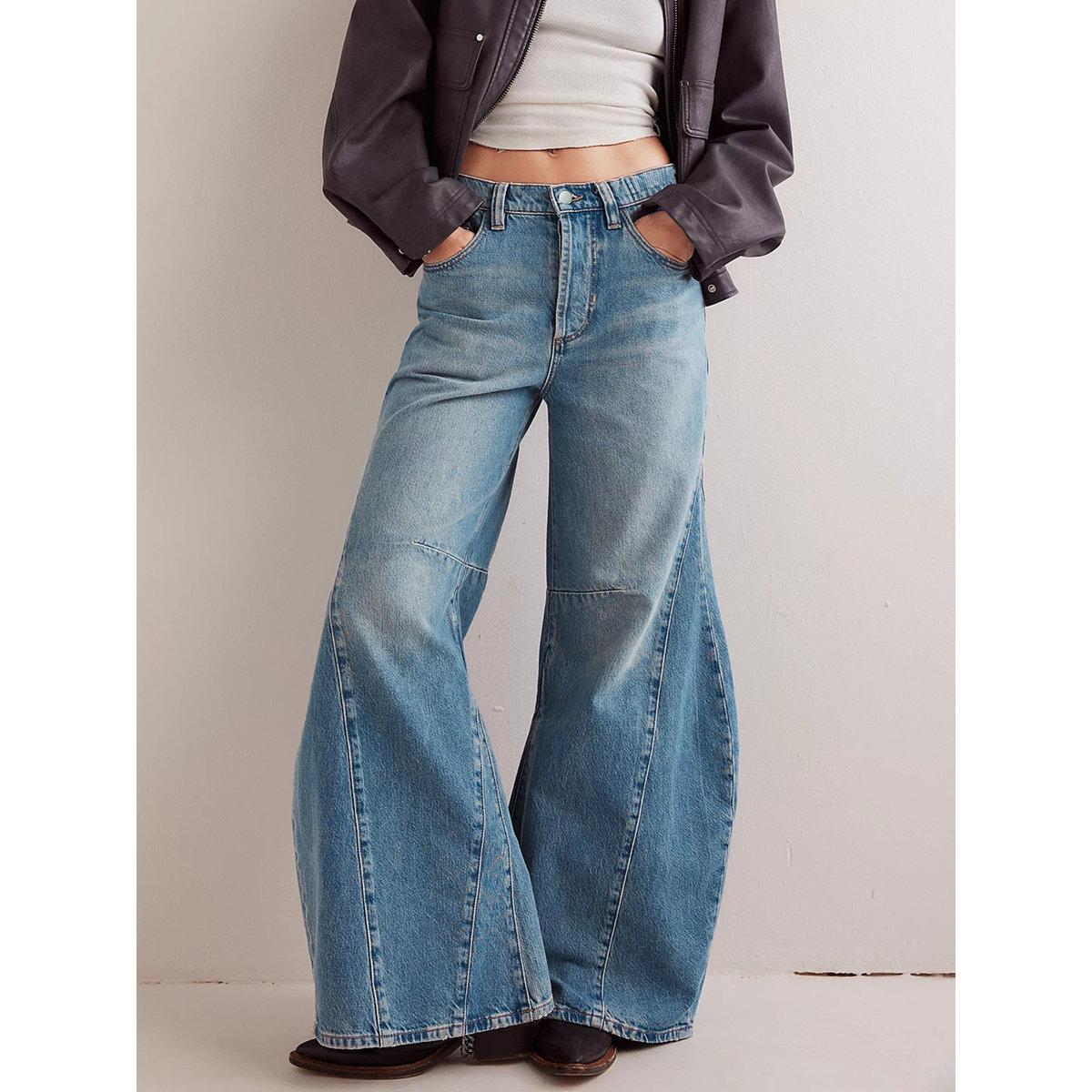 بنطال جينز بقصة أرجل بالازو واسعة-women-clothing-bottoms-jeans-image-1