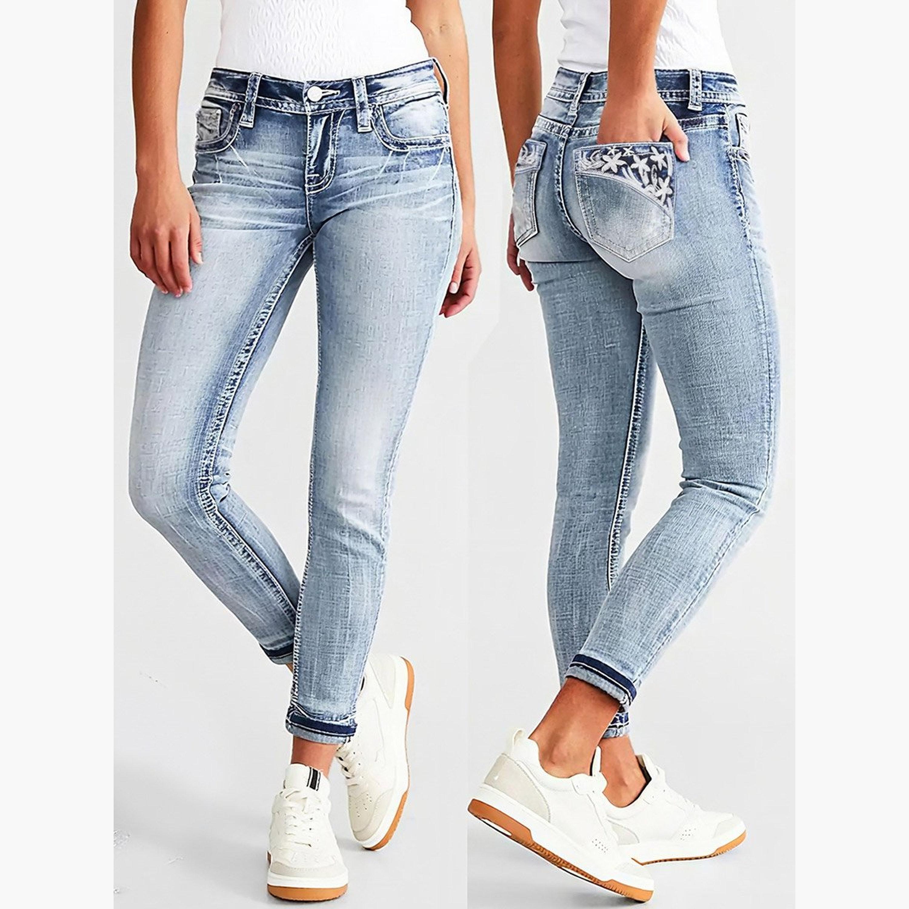 Take Two Slim Fit Faded Jeans with Floral Print Pocket-women-clothing-bottoms-jeans-image-3