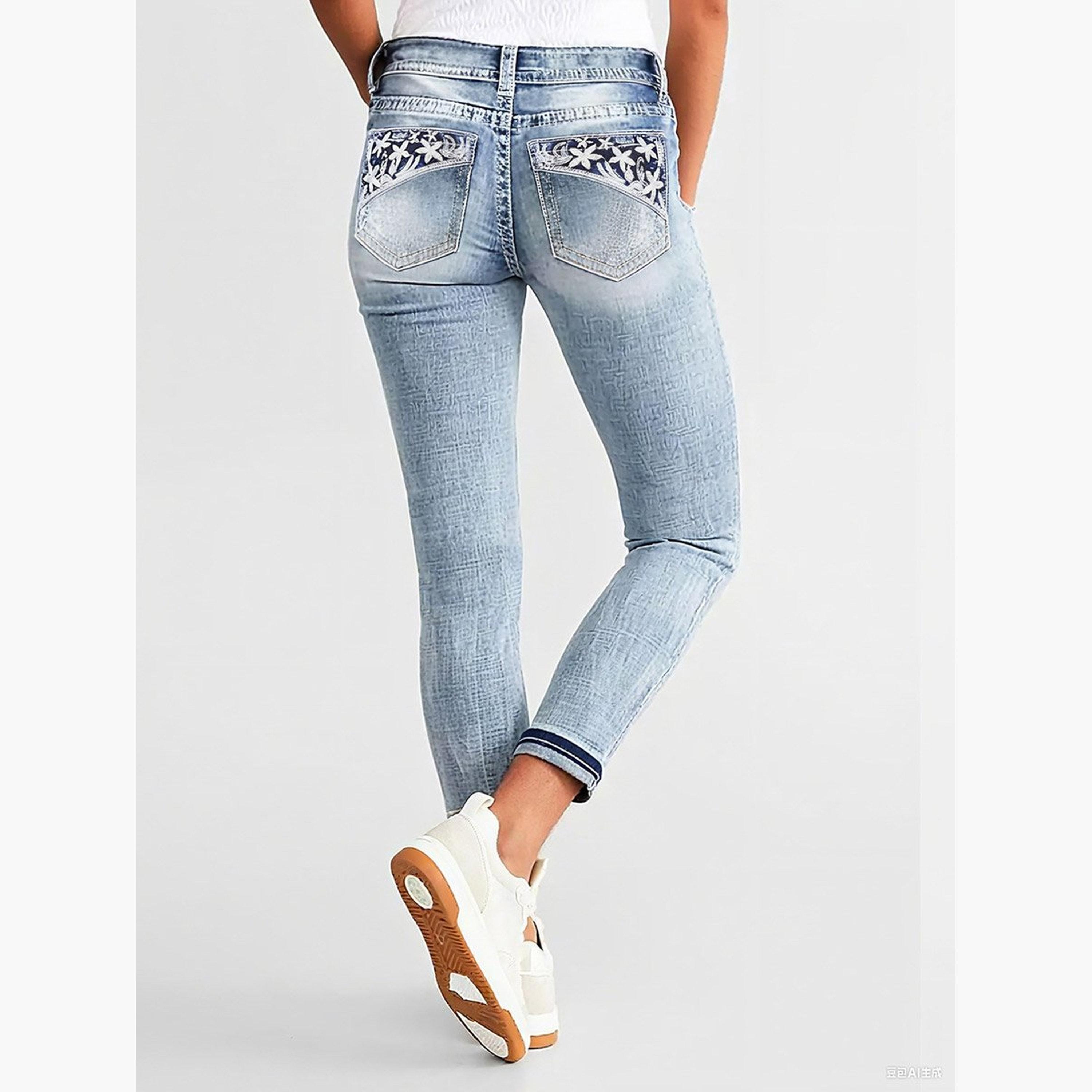 Take Two Slim Fit Faded Jeans with Floral Print Pocket-women-clothing-bottoms-jeans-image-4
