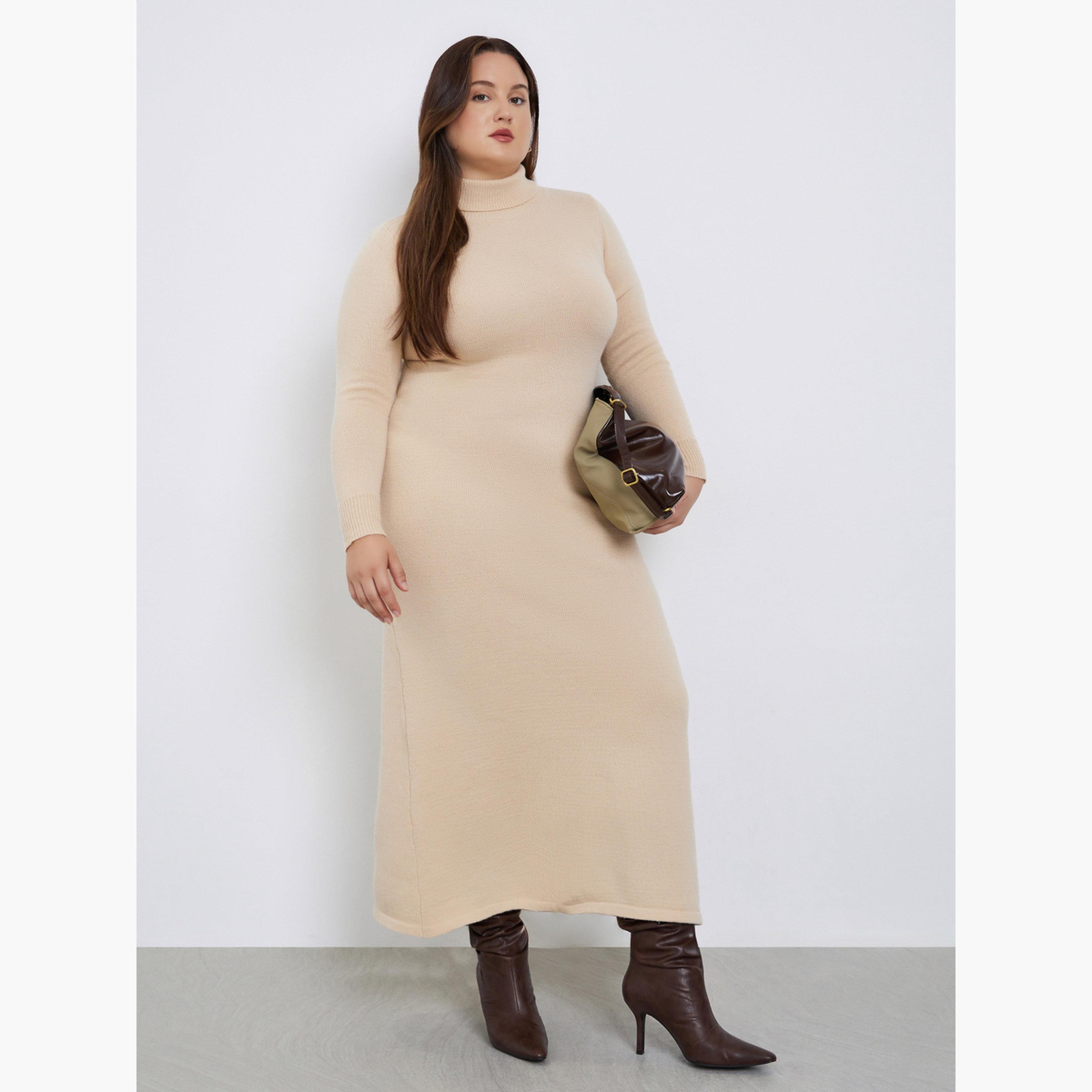 ستايلي - فستان ماكسي محبوك بياقة مدورة ومقاس كبير للنساء-women-clothing-dresses-image-1