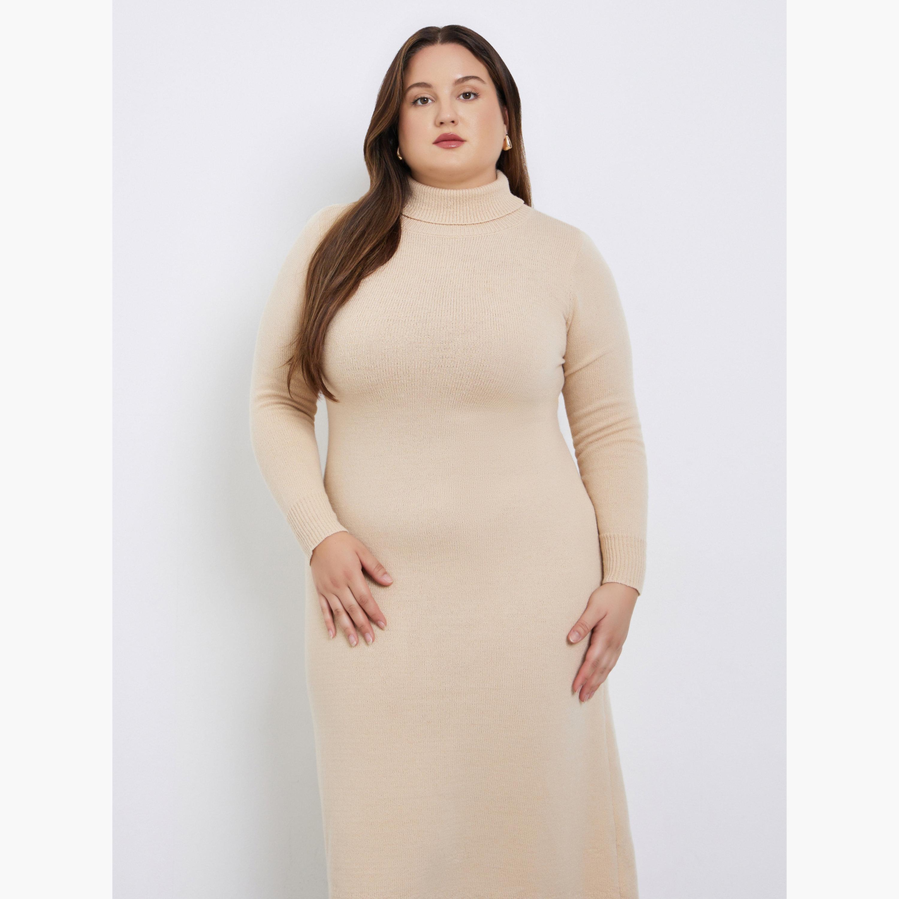 ستايلي - فستان ماكسي محبوك بياقة مدورة ومقاس كبير للنساء-women-clothing-dresses-image-2
