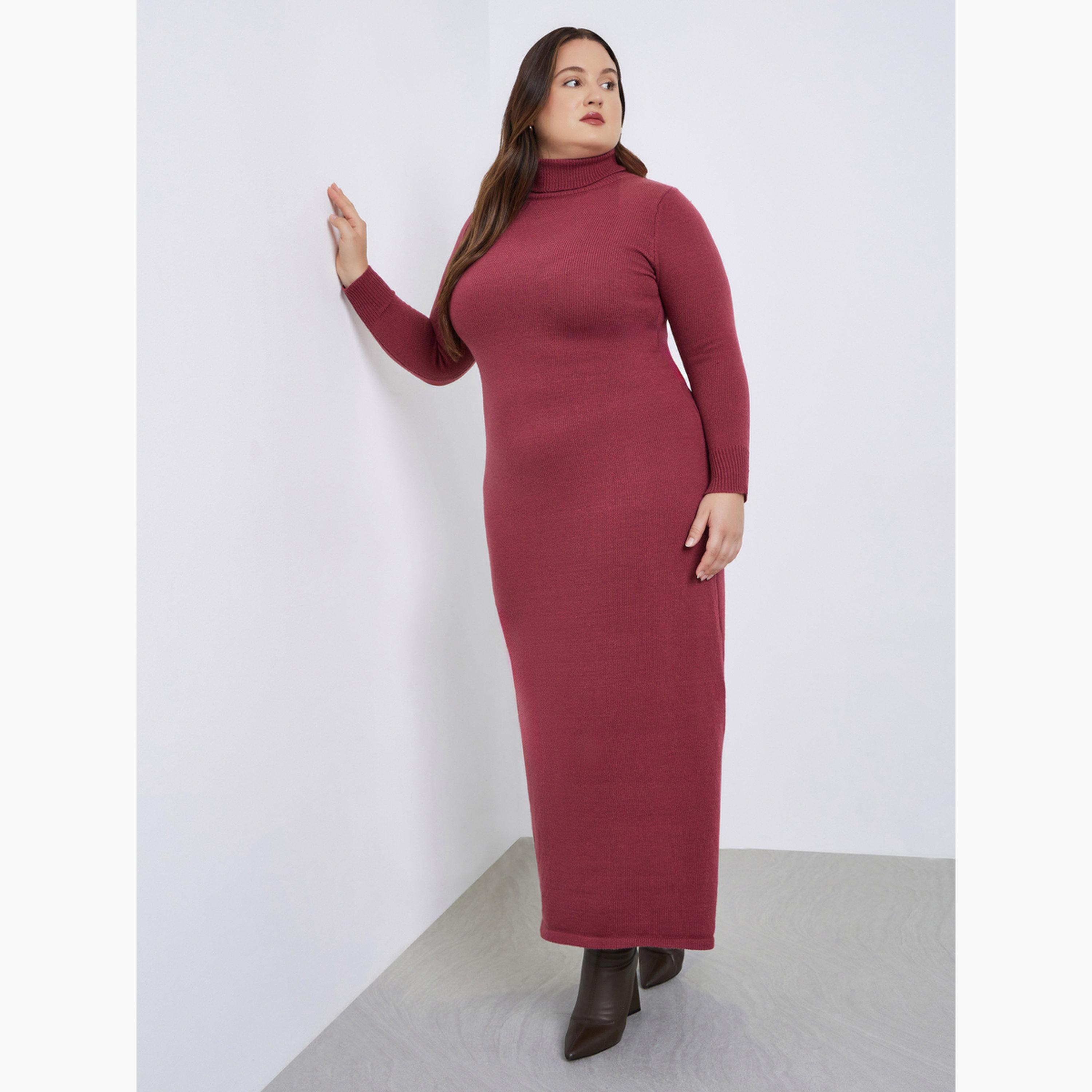 Styli Women Plus Size Turtle Neck Knit Sweater Maxi Dress-women-clothing-dresses-image-1