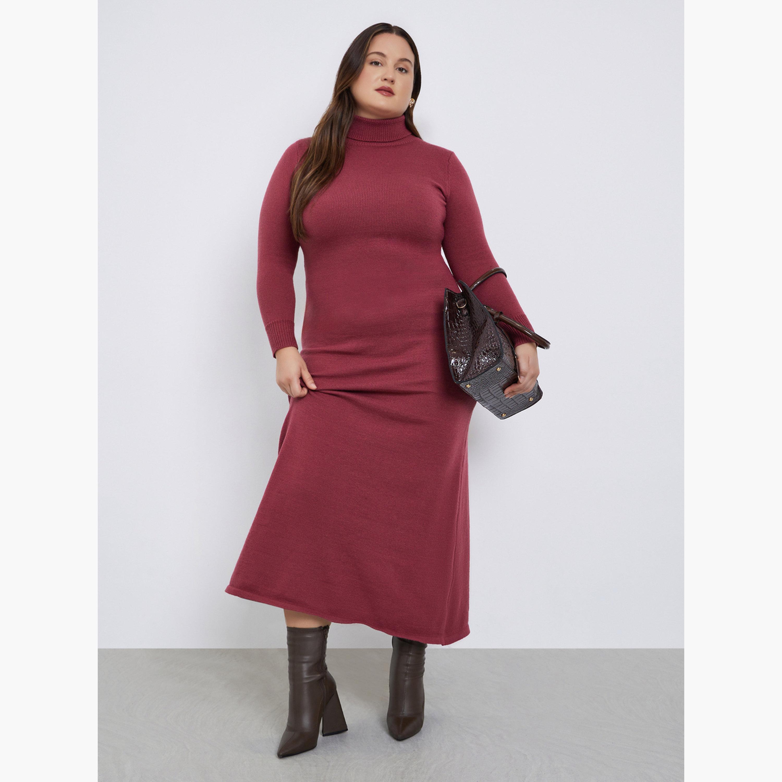 Styli Women Plus Size Turtle Neck Knit Sweater Maxi Dress-women-clothing-dresses-image-2