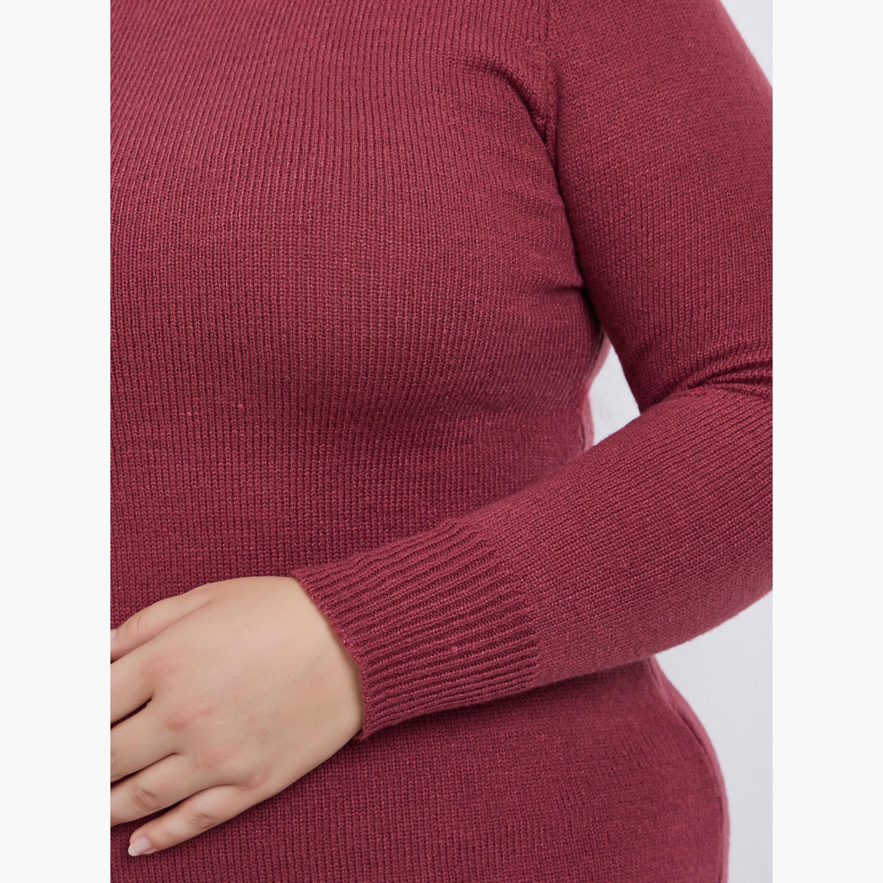 ستايلي - فستان ماكسي محبوك بياقة مدورة ومقاس كبير للنساء-women-clothing-dresses-image-4