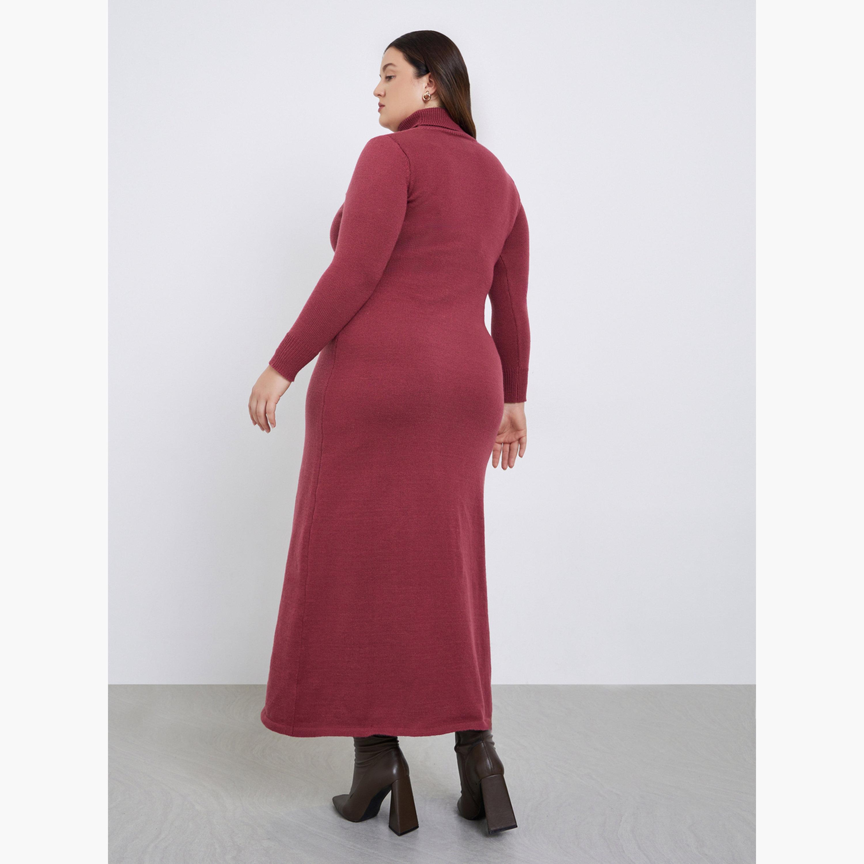 ستايلي - فستان ماكسي محبوك بياقة مدورة ومقاس كبير للنساء-women-clothing-dresses-image-5
