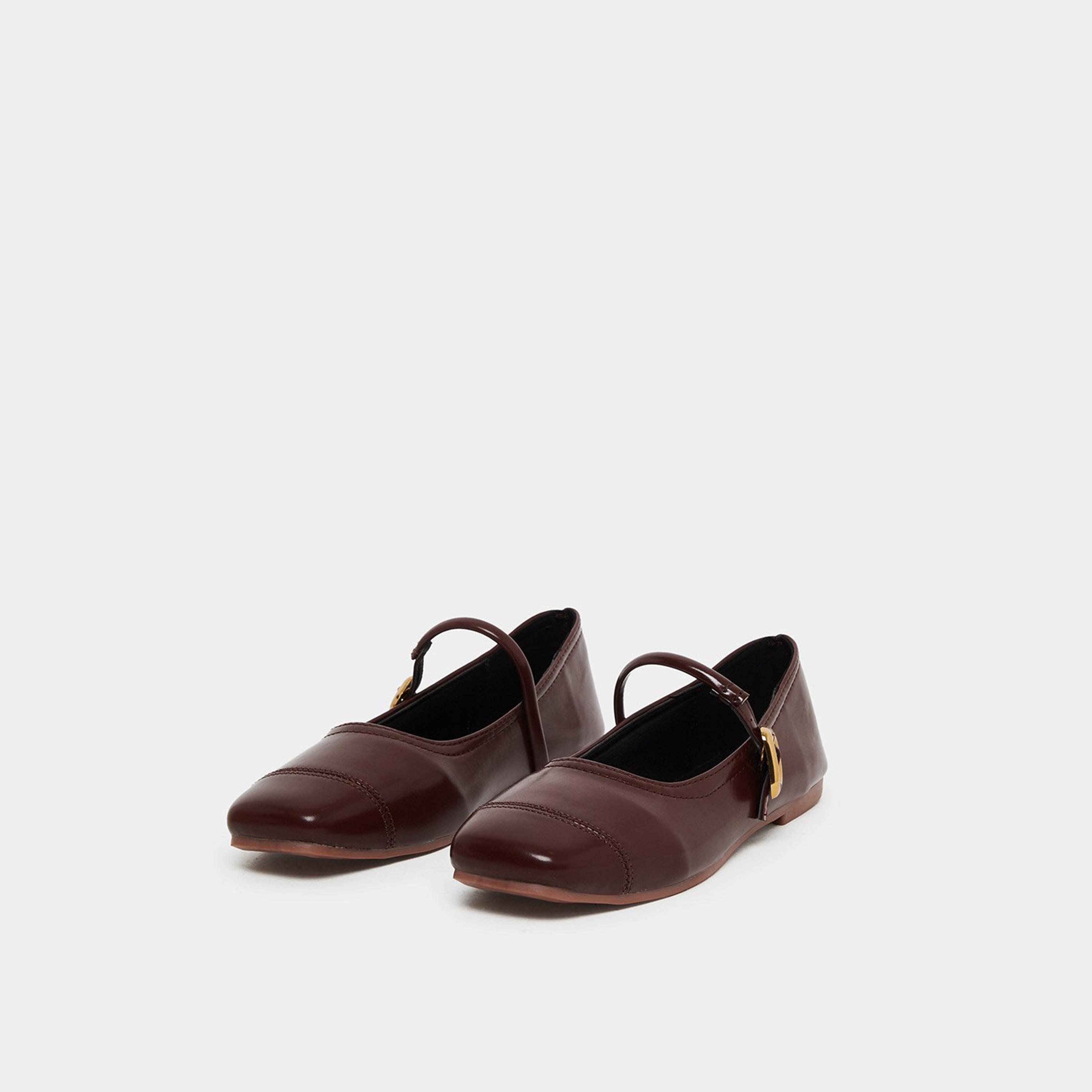 تيك تو - حذاء ماري جين بحزام معدني بلون عنابي-women-shoes-ballerinas-image-1