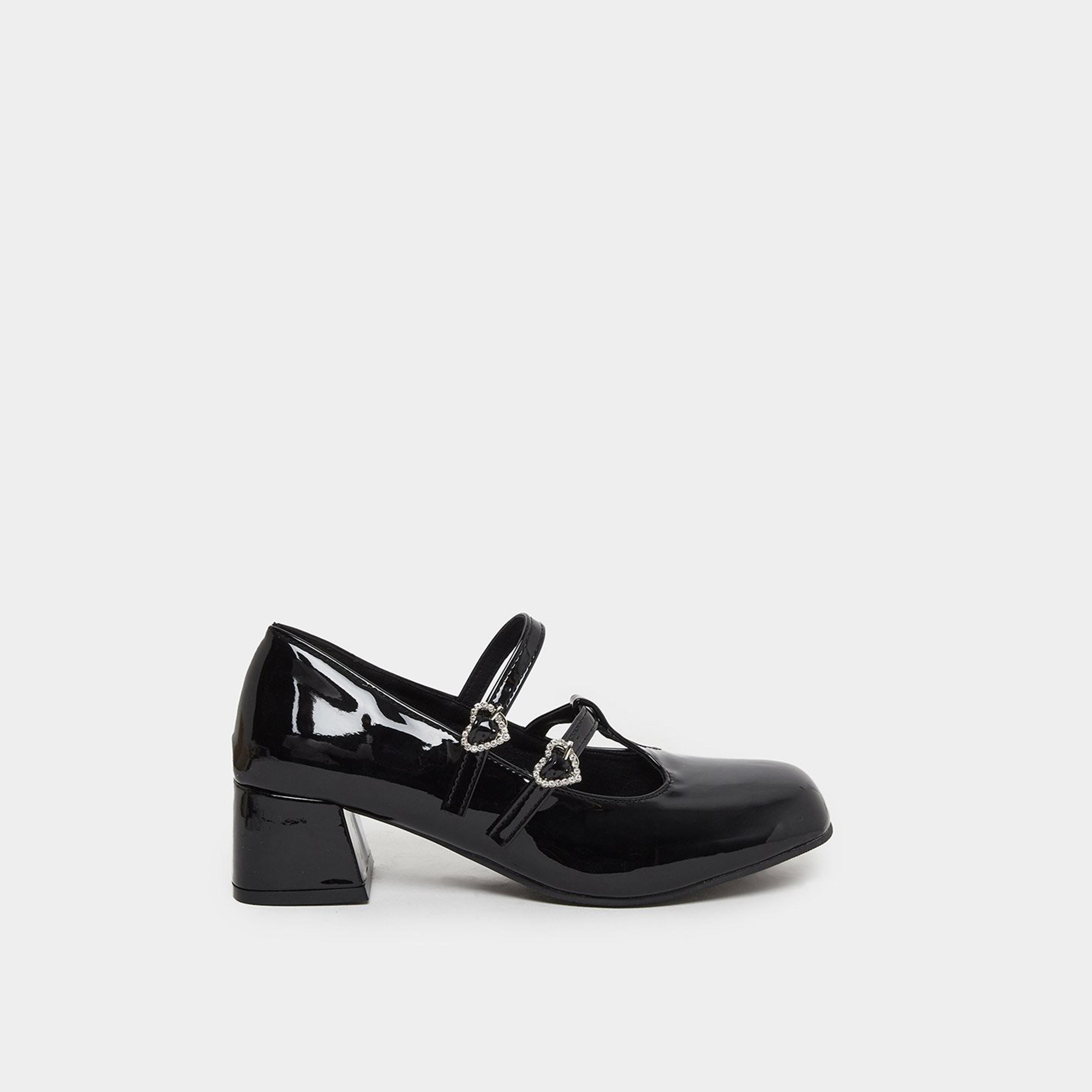تيك تو - حذاء ماري جين أسود مسطح مع أبازيم على شكل قلب-women-shoes-sandals-heeled-image-3