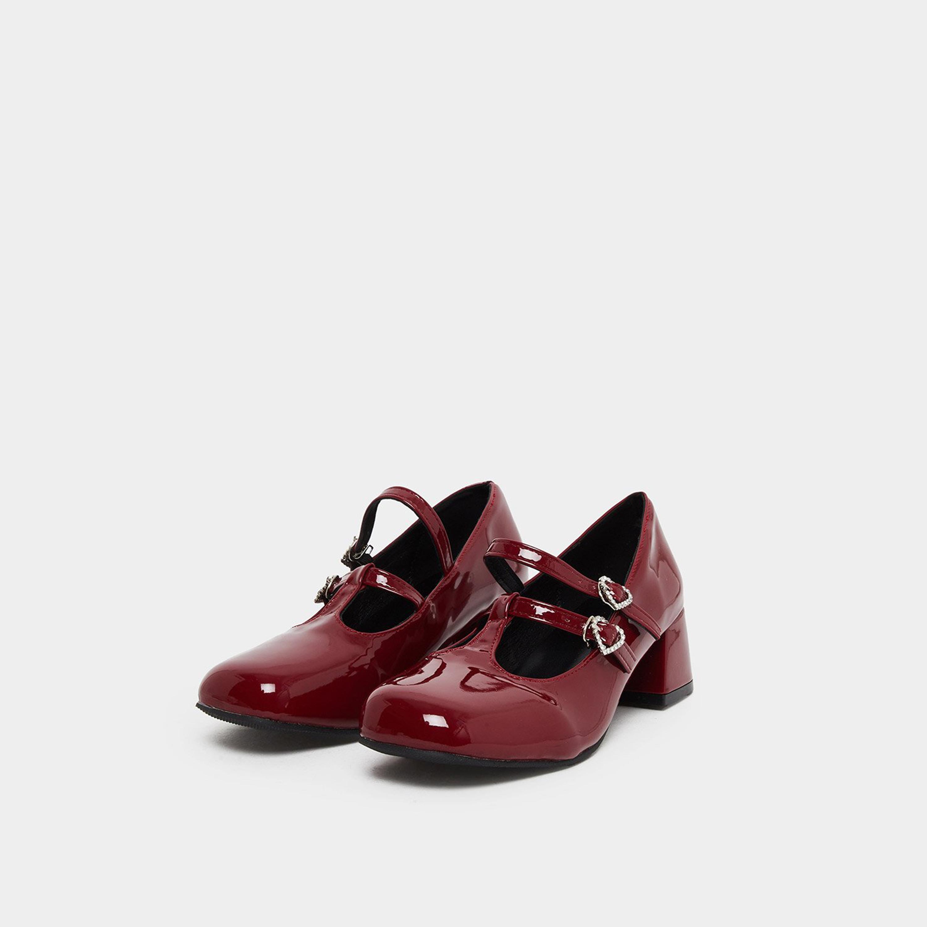 Take Two Women Red Patent Mary Jane Shoes with Heart Buckles-women-shoes-sandals-heeled-image-1