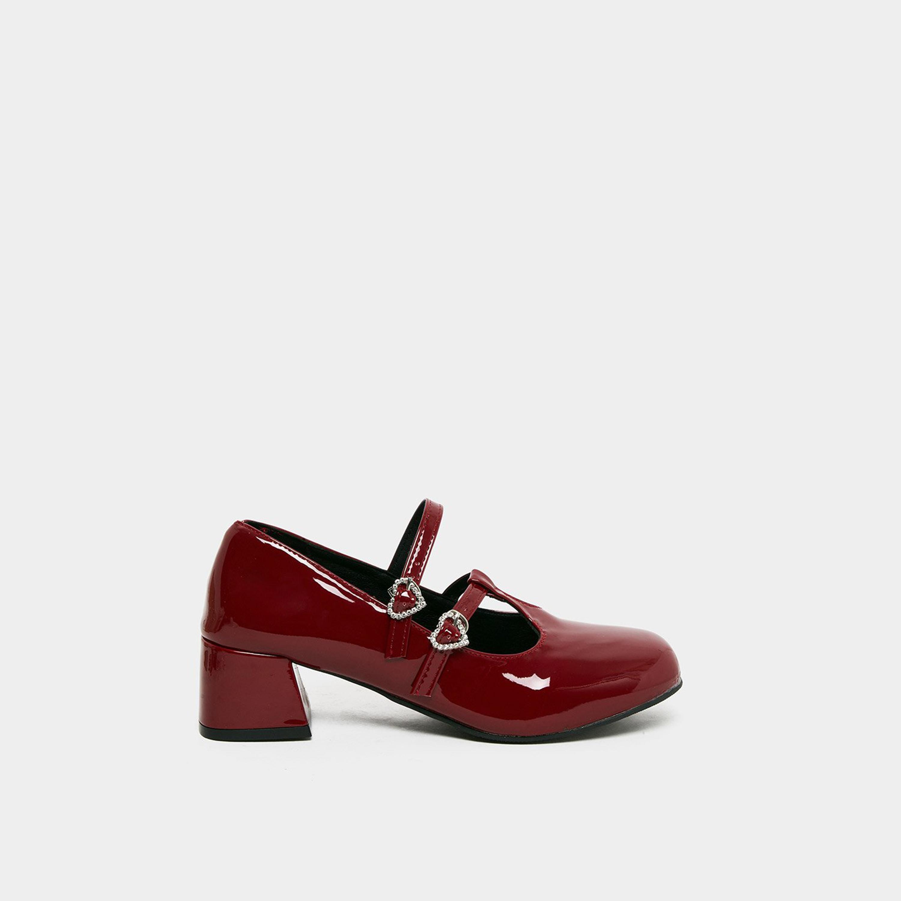 تيك تو - حذاء ماري جين أحمر لامع مع أبازيم على شكل قلب-women-shoes-sandals-heeled-image-2