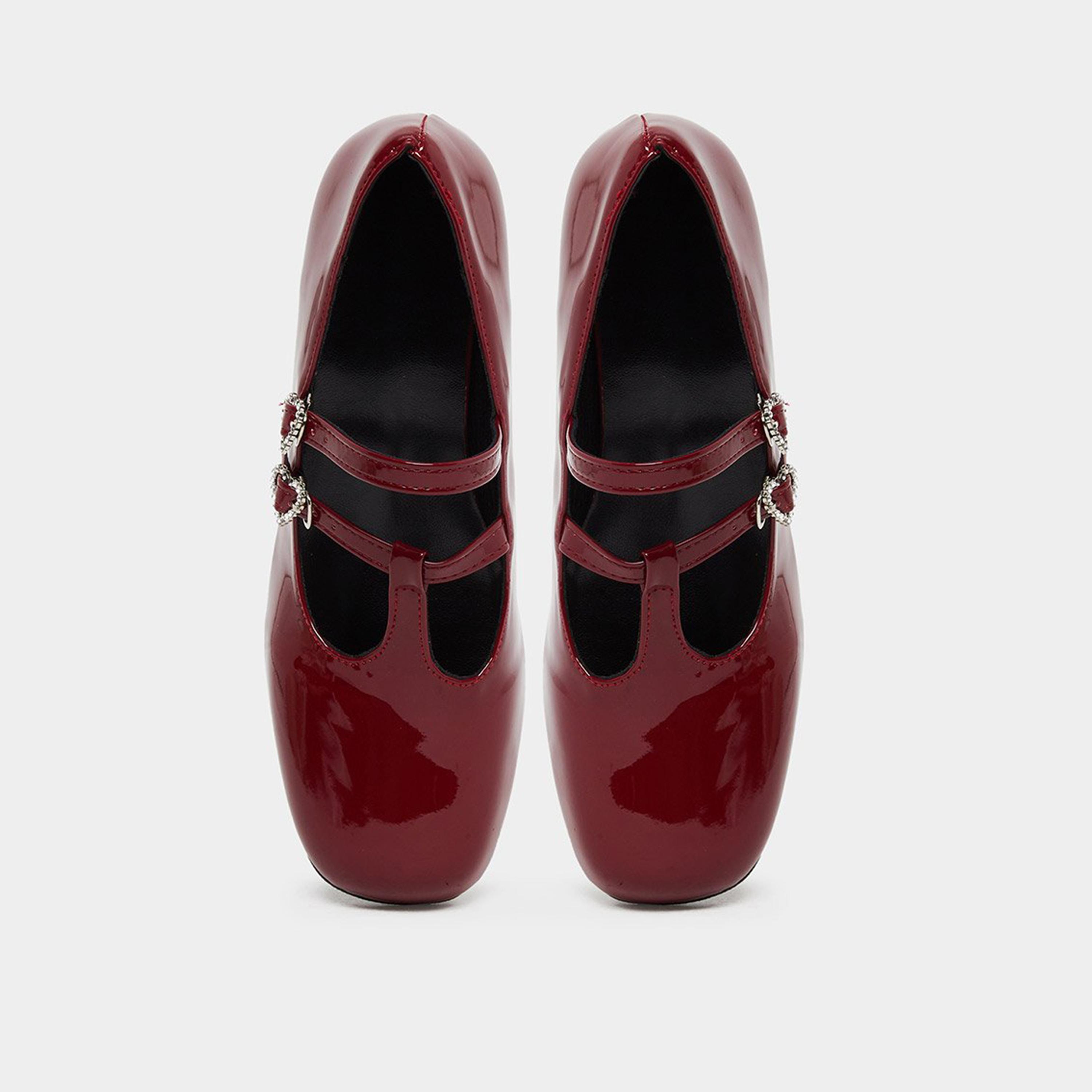 Take Two Women Red Patent Mary Jane Shoes with Heart Buckles-women-shoes-sandals-heeled-image-5