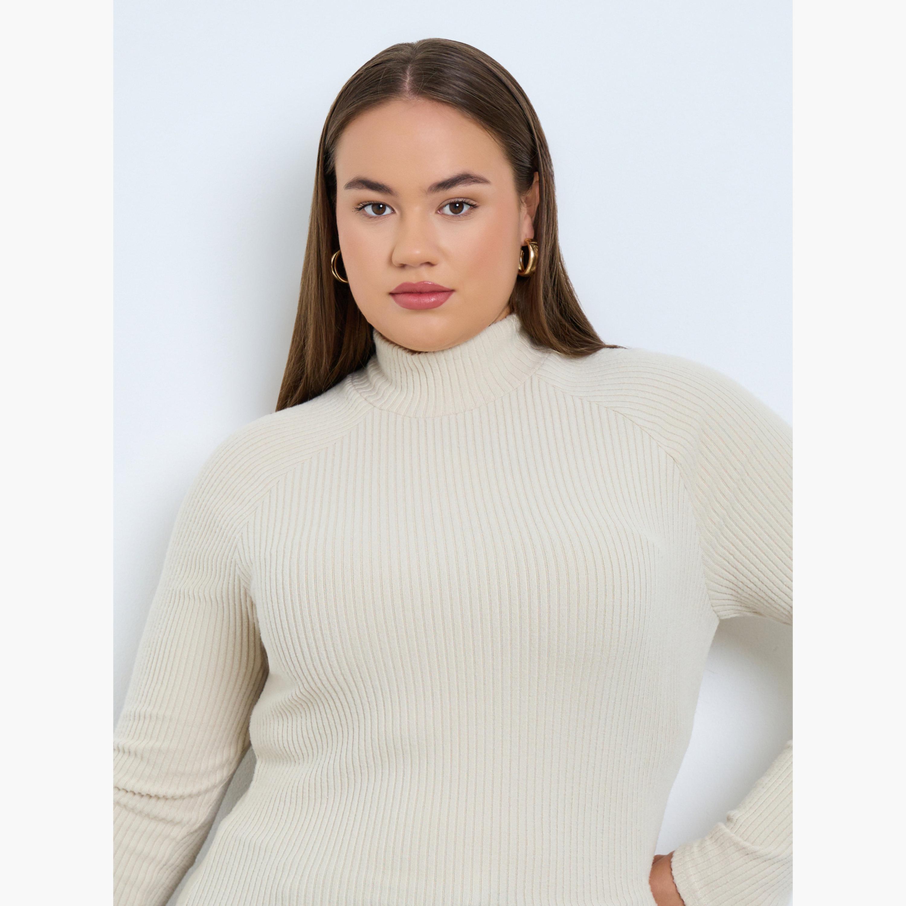 Styli Plus Size Off White Ribbed Knit Top-women-clothing-tshirts-image-3