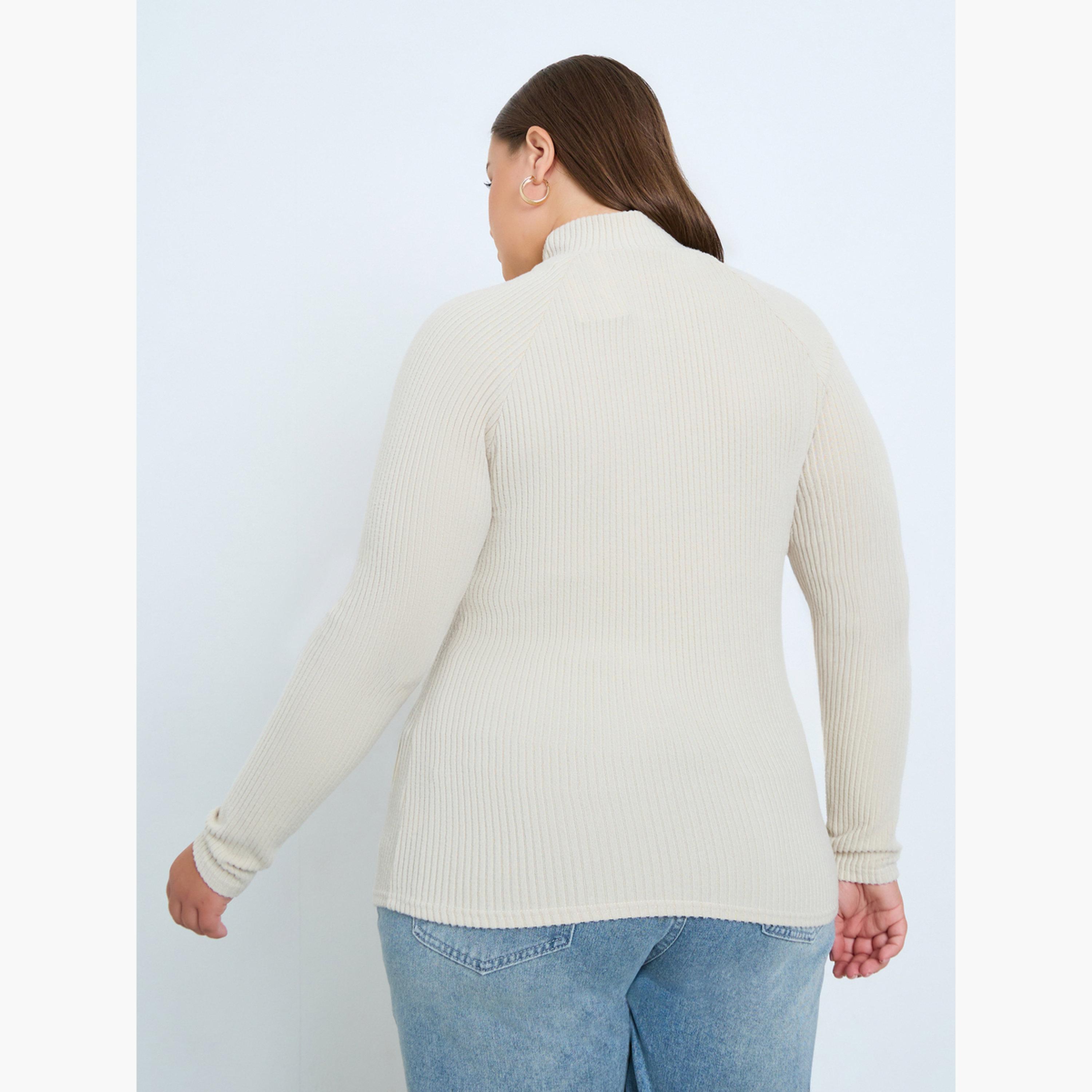 Styli Plus Size Off White Ribbed Knit Top-women-clothing-tshirts-image-4