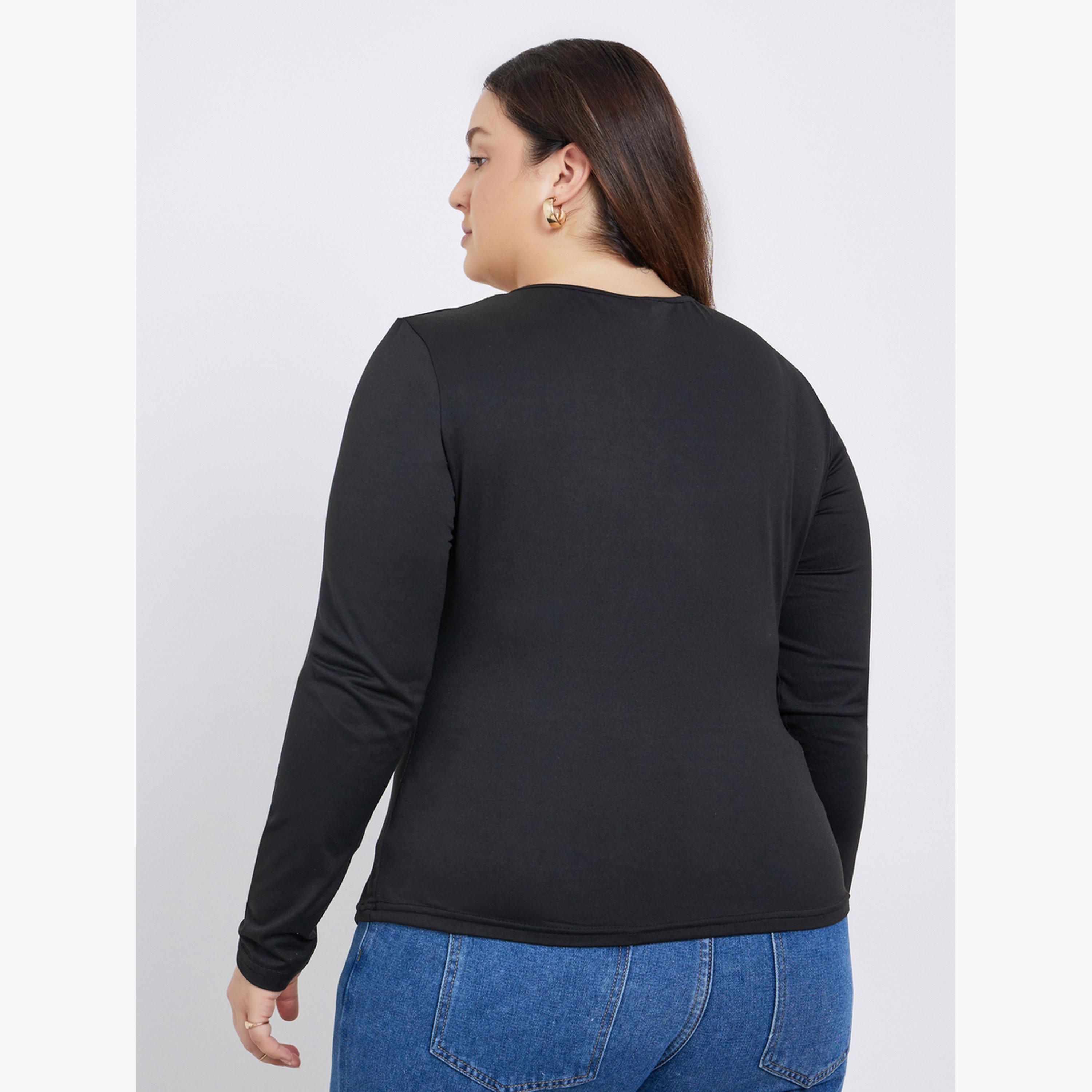 ستايلي - بلوزة محبوكة بحجم كبير مع فتحة مفتاح-women-clothing-shirtsandblouses-shirts-image-3