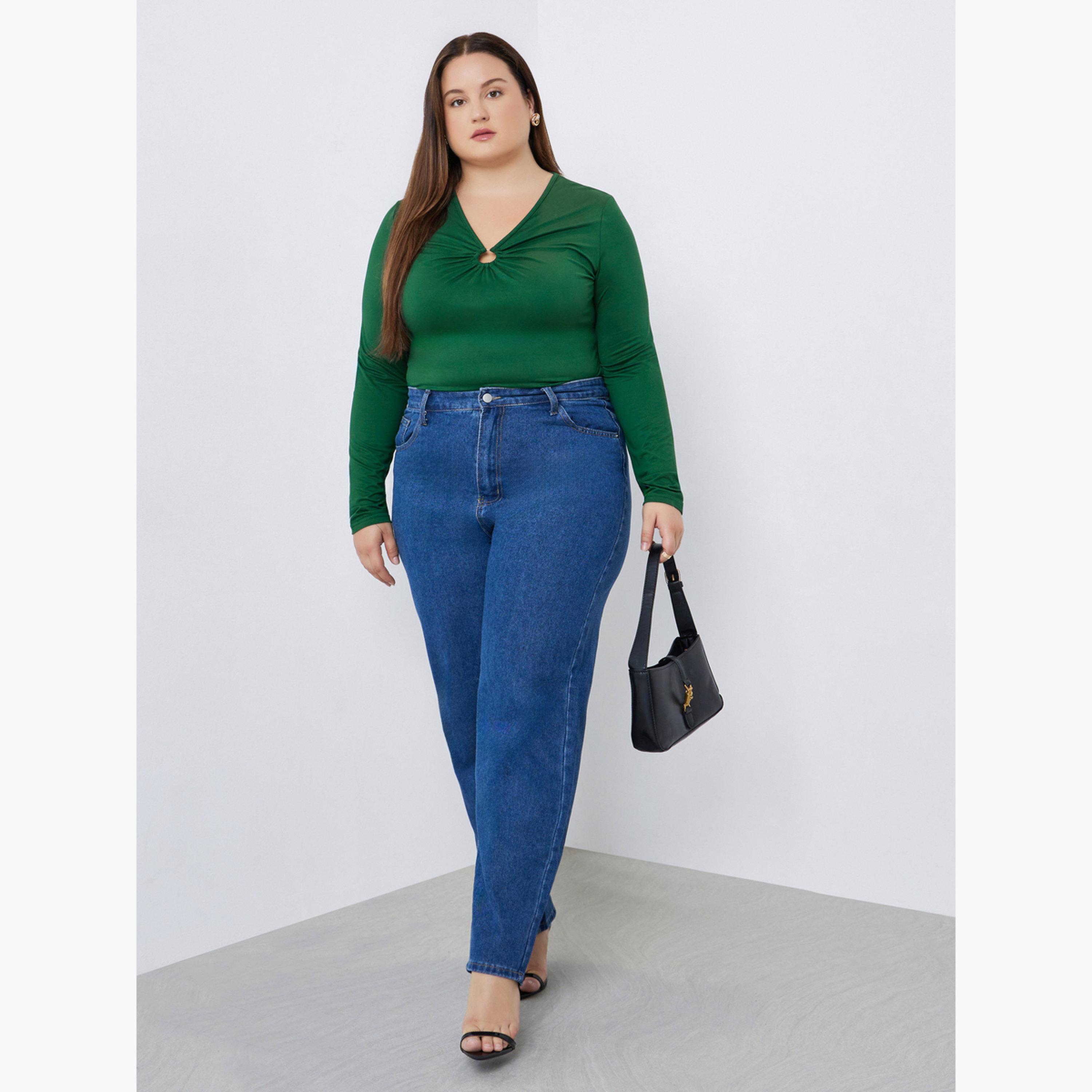 ستايلي - بلوزة محبوكة بحجم كبير مع فتحة مفتاح-women-clothing-shirtsandblouses-shirts-image-2