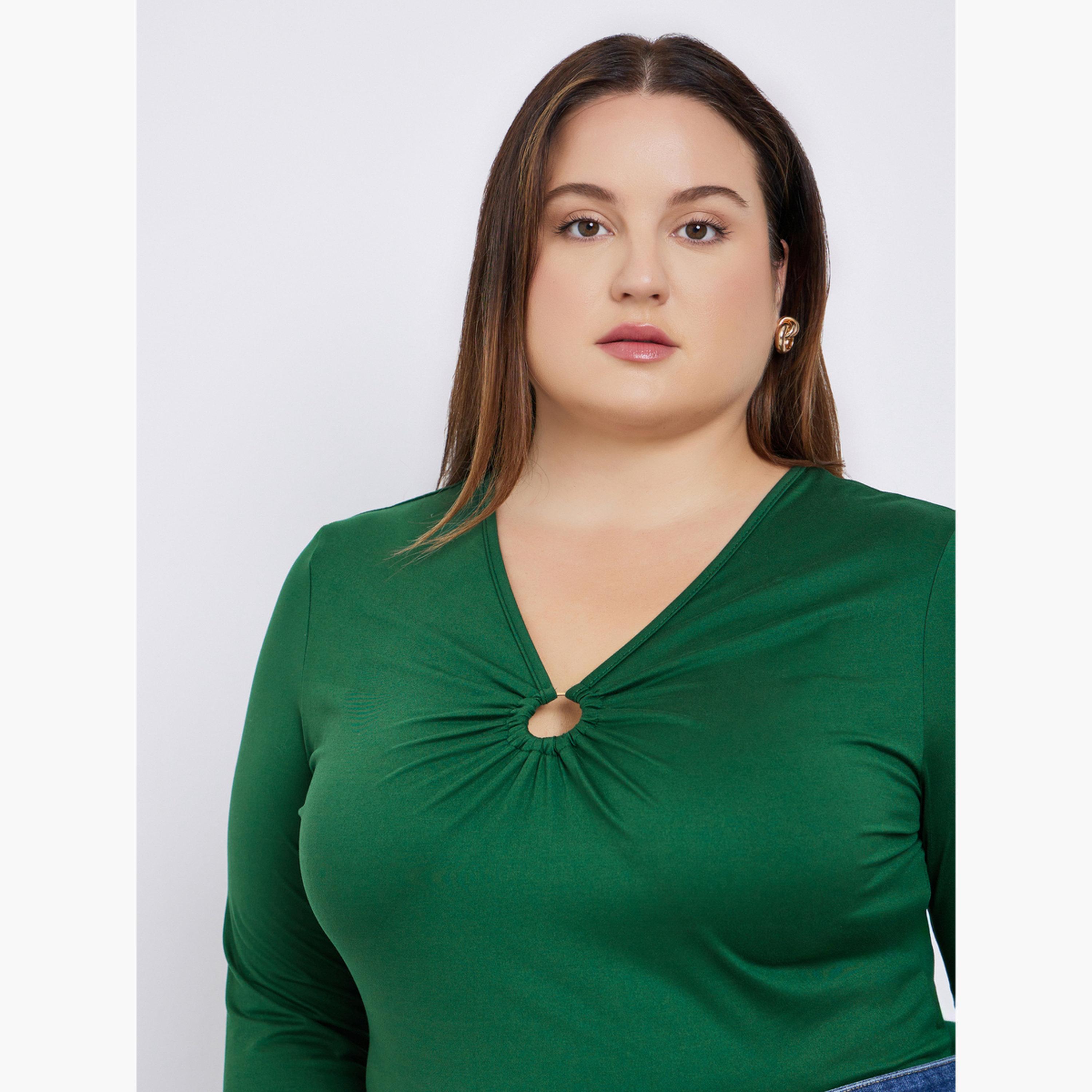 ستايلي - بلوزة محبوكة بحجم كبير مع فتحة مفتاح-women-clothing-shirtsandblouses-shirts-image-3