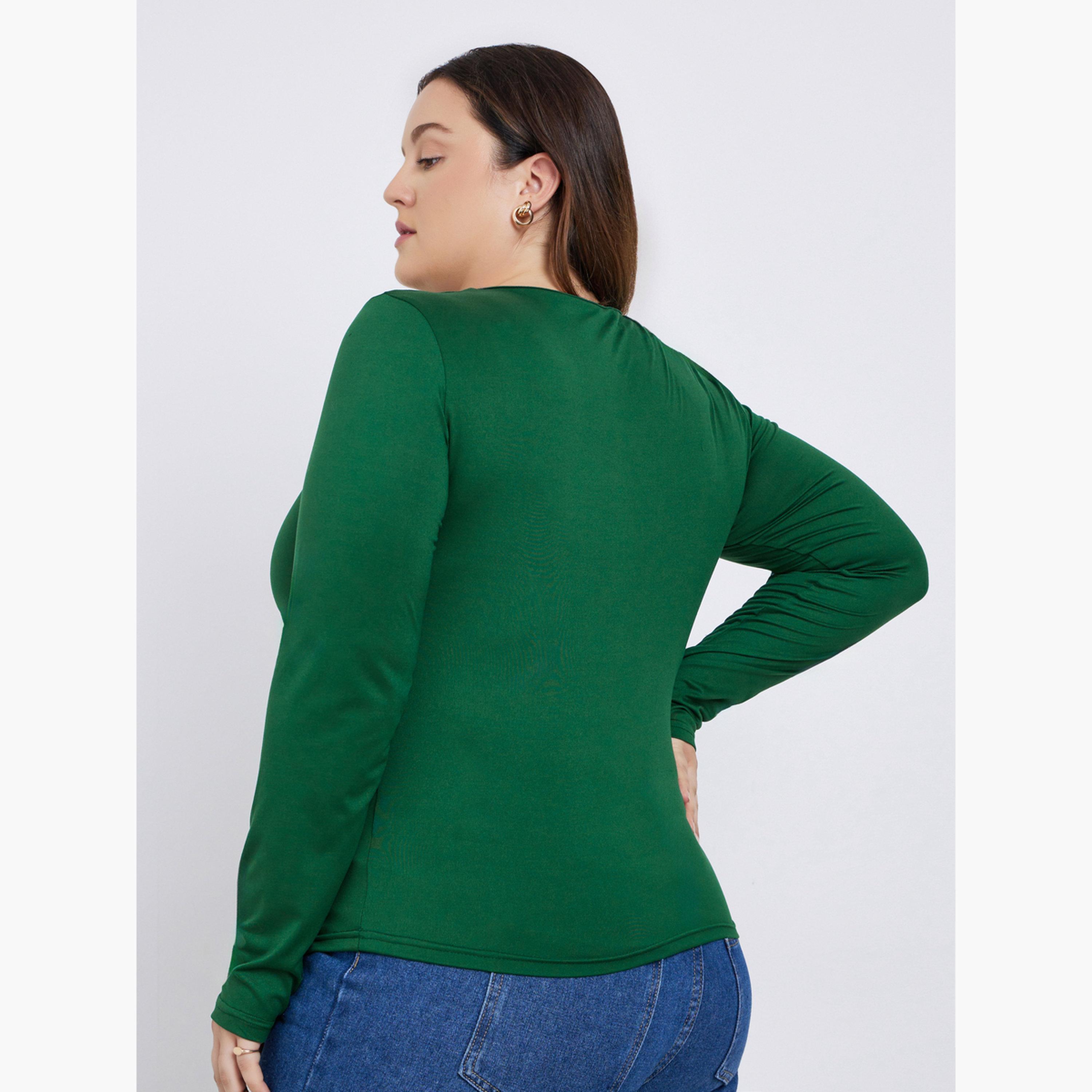 ستايلي - بلوزة محبوكة بحجم كبير مع فتحة مفتاح-women-clothing-shirtsandblouses-shirts-image-4