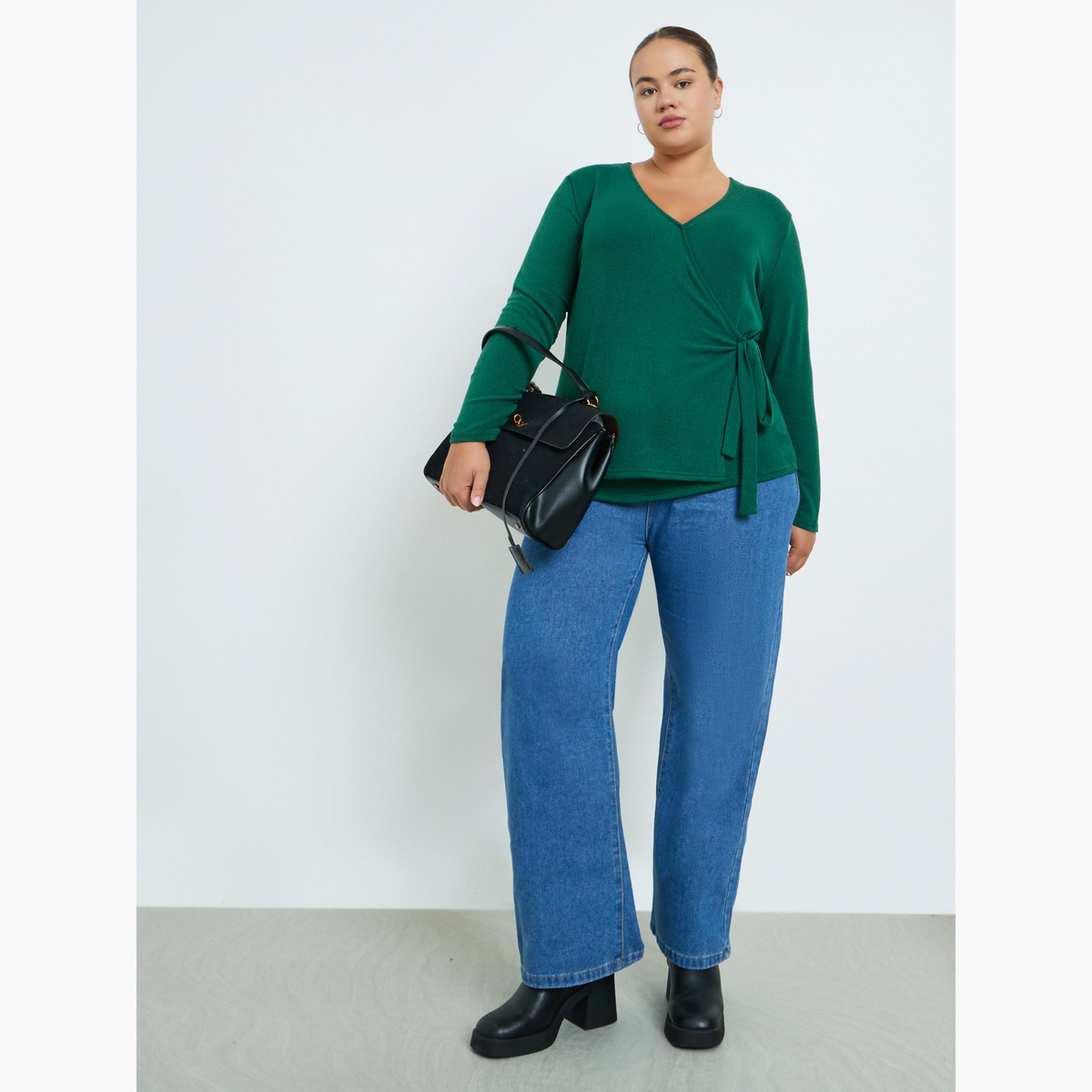 Styli Plus Size Emerald Green Wrap Top-women-clothing-shirtsandblouses-blouses-image-2