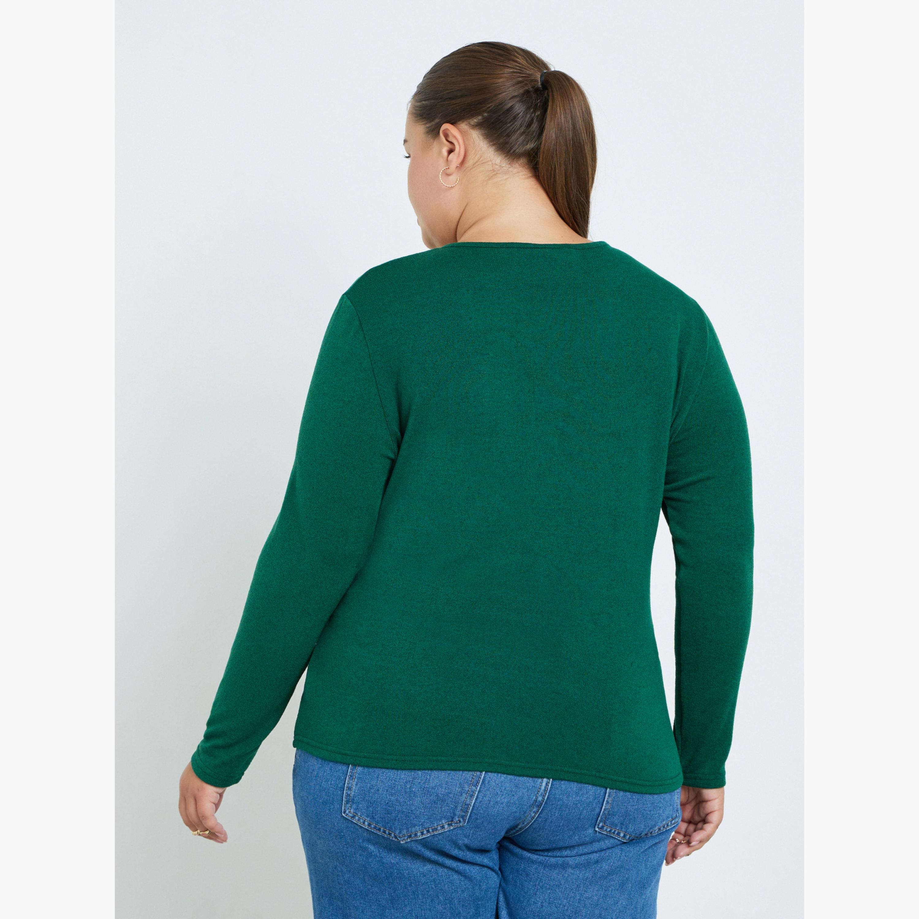 ستايلي - بلوزة ملفوفة لون أخضر زمردي مقاس كبيرة-women-clothing-shirtsandblouses-blouses-image-4