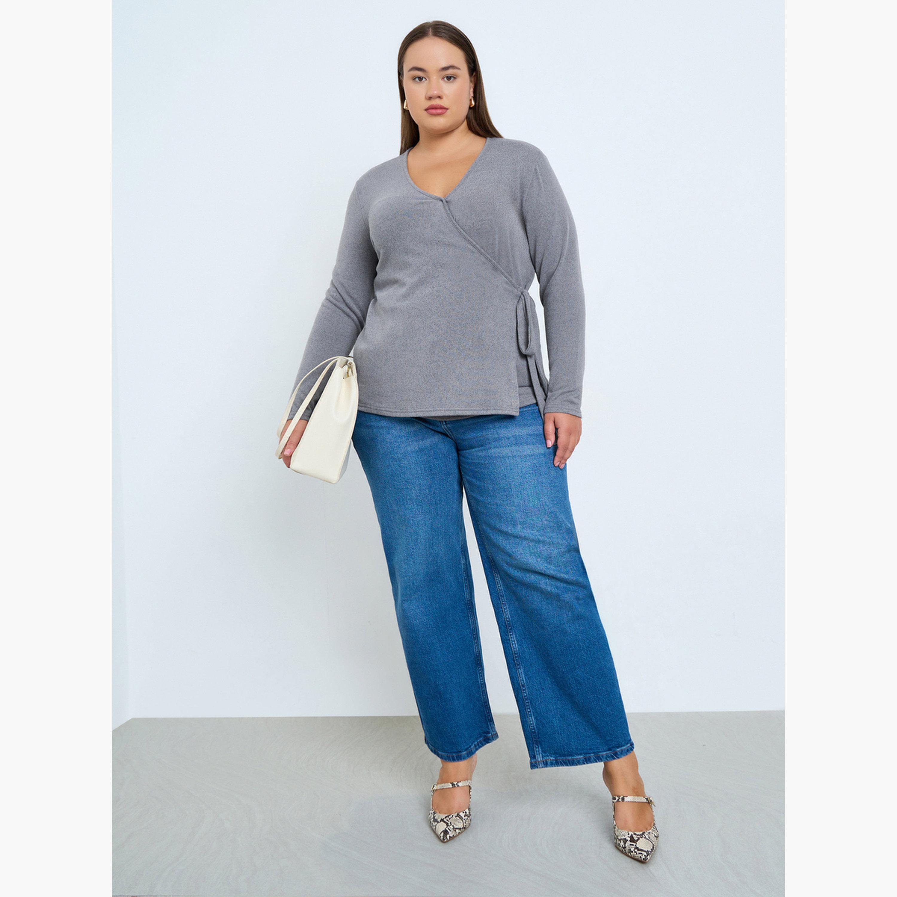 ستايلي - بلوزة رمادية محبوكة بمقاس واسع-women-clothing-shirtsandblouses-blouses-image-2