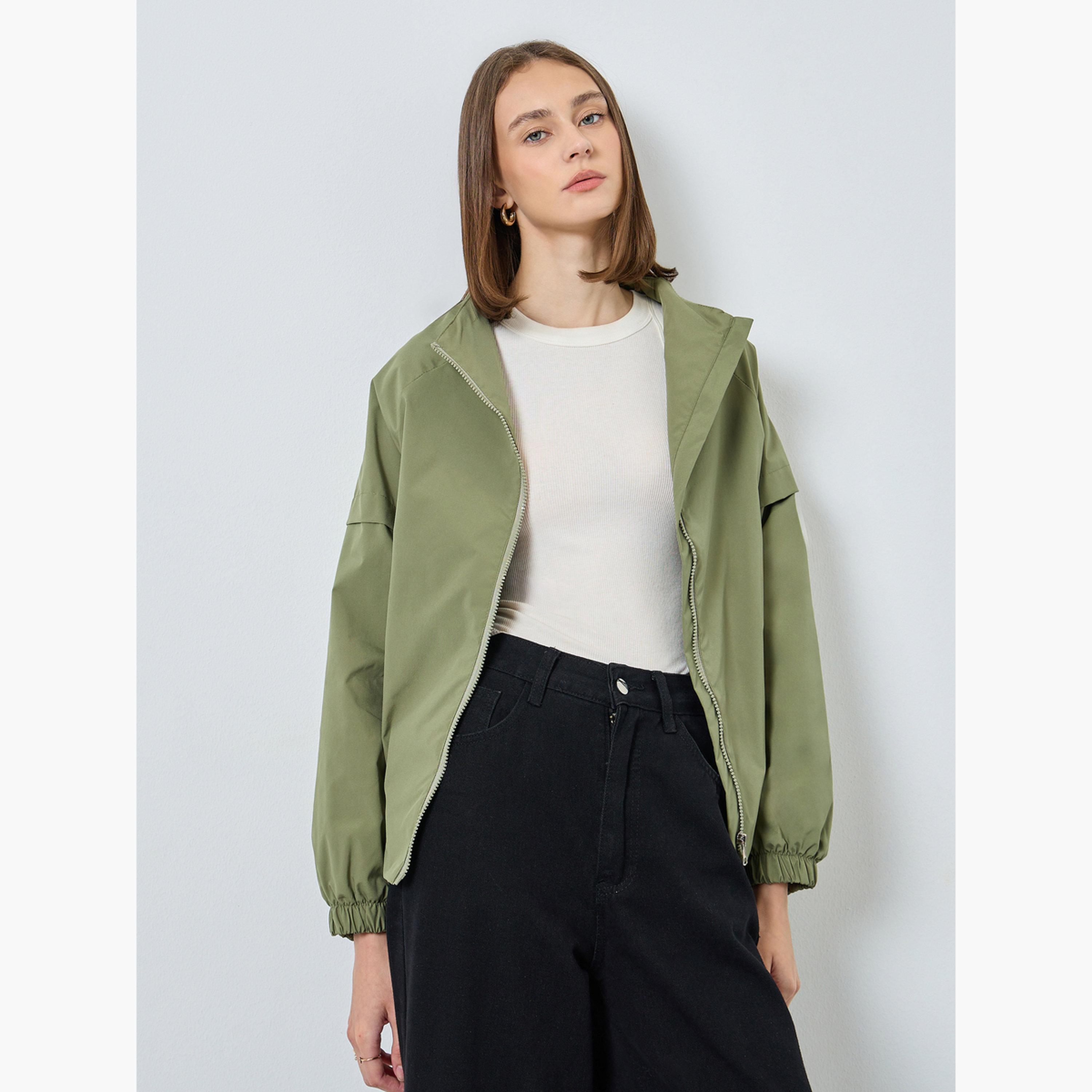 ستايلي - سترة خفيفة الوزن بقصّة عادية لون أخضر زيتوني للنساء -women-winterwear-coatsandjackets-jackets-image-1