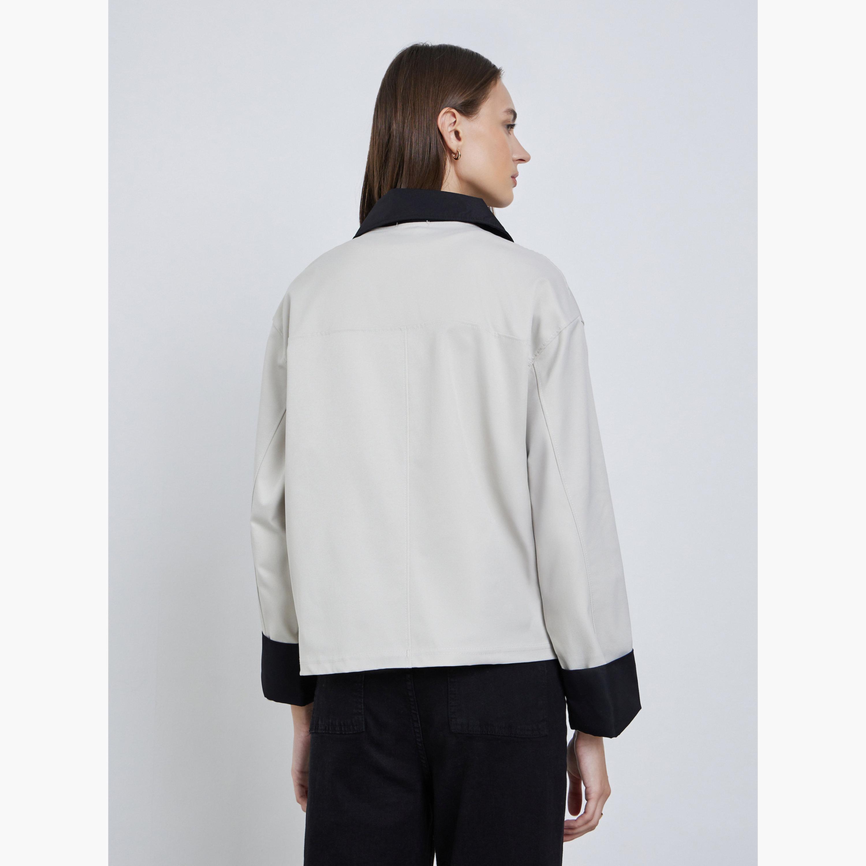 Styli Solid Collared Long Sleeves Women's Button Through Jacket-women-winterwear-coatsandjackets-jackets-image-4