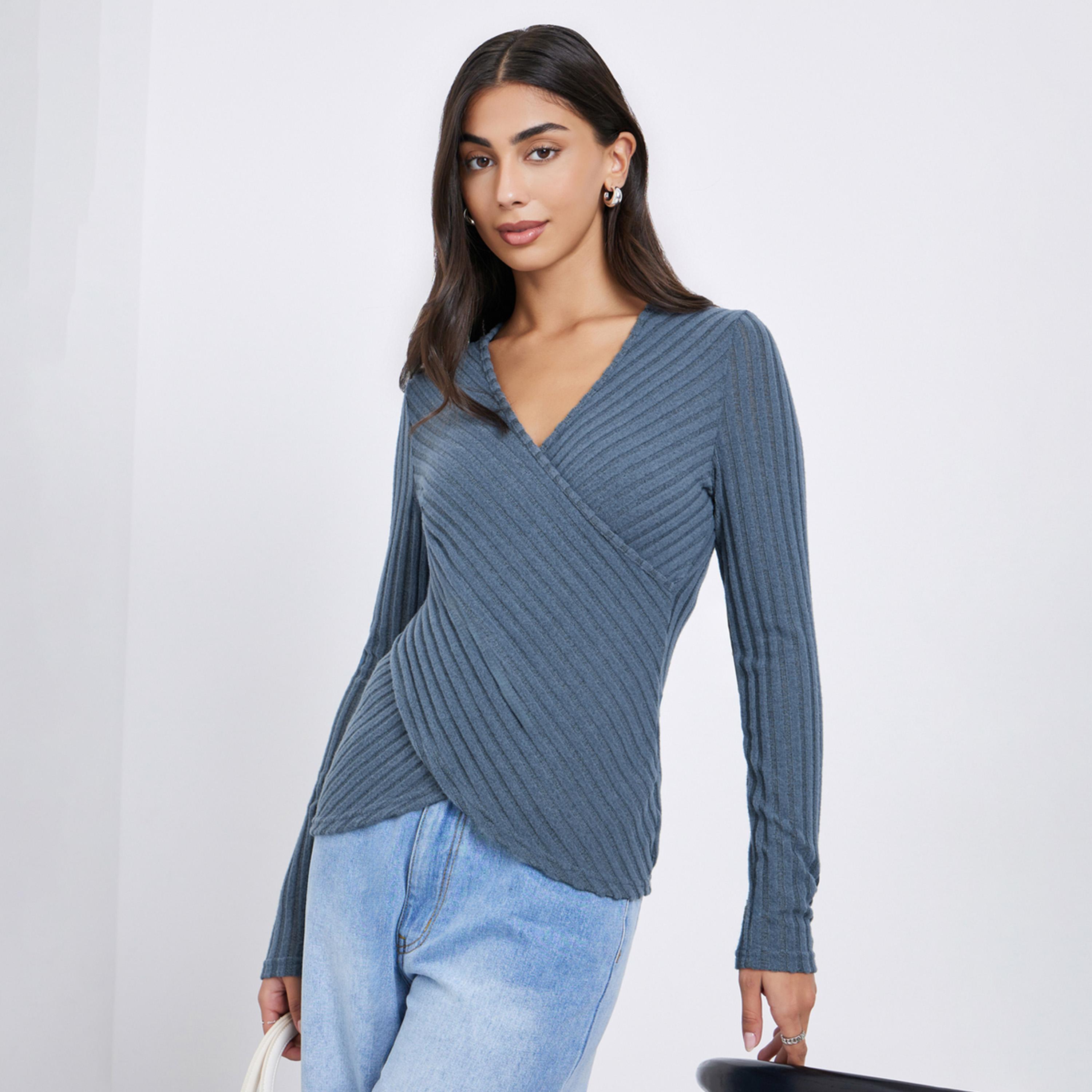 ستايلي - بلوزة ملفوفة بفتحة رقبة على شكل حرف V-women-clothing-shirtsandblouses-blouses-image-1