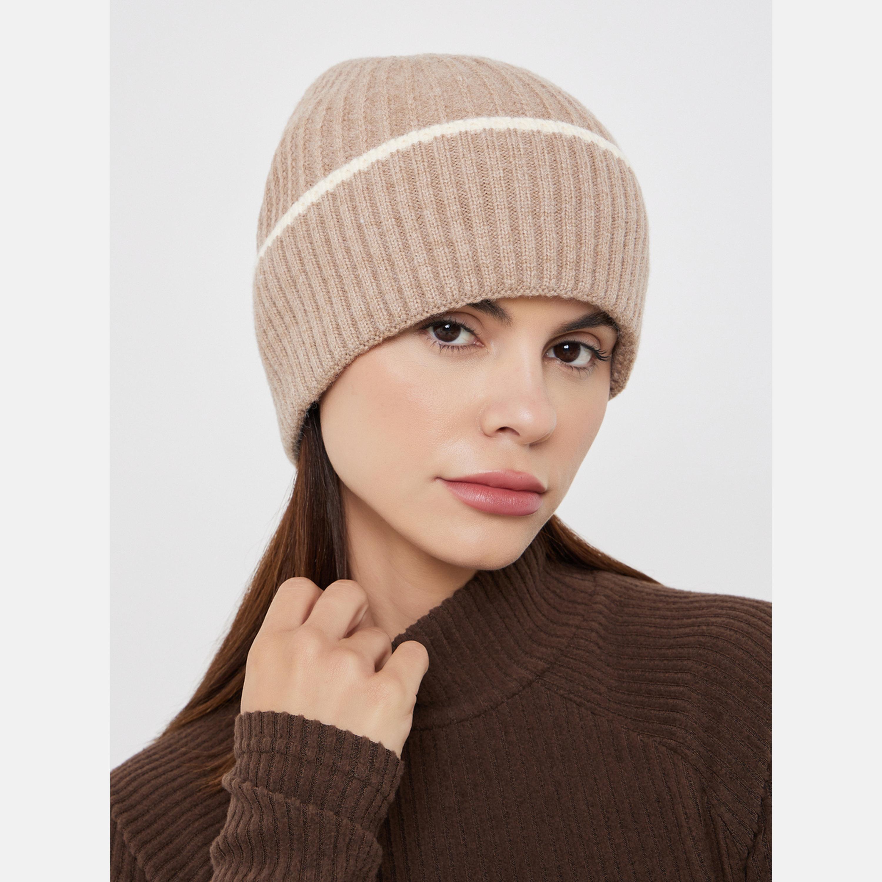 ستايلي - قبعة بيني مضلعة باللون الكاكي-women-clothingaccessories-capsandhats-image-2