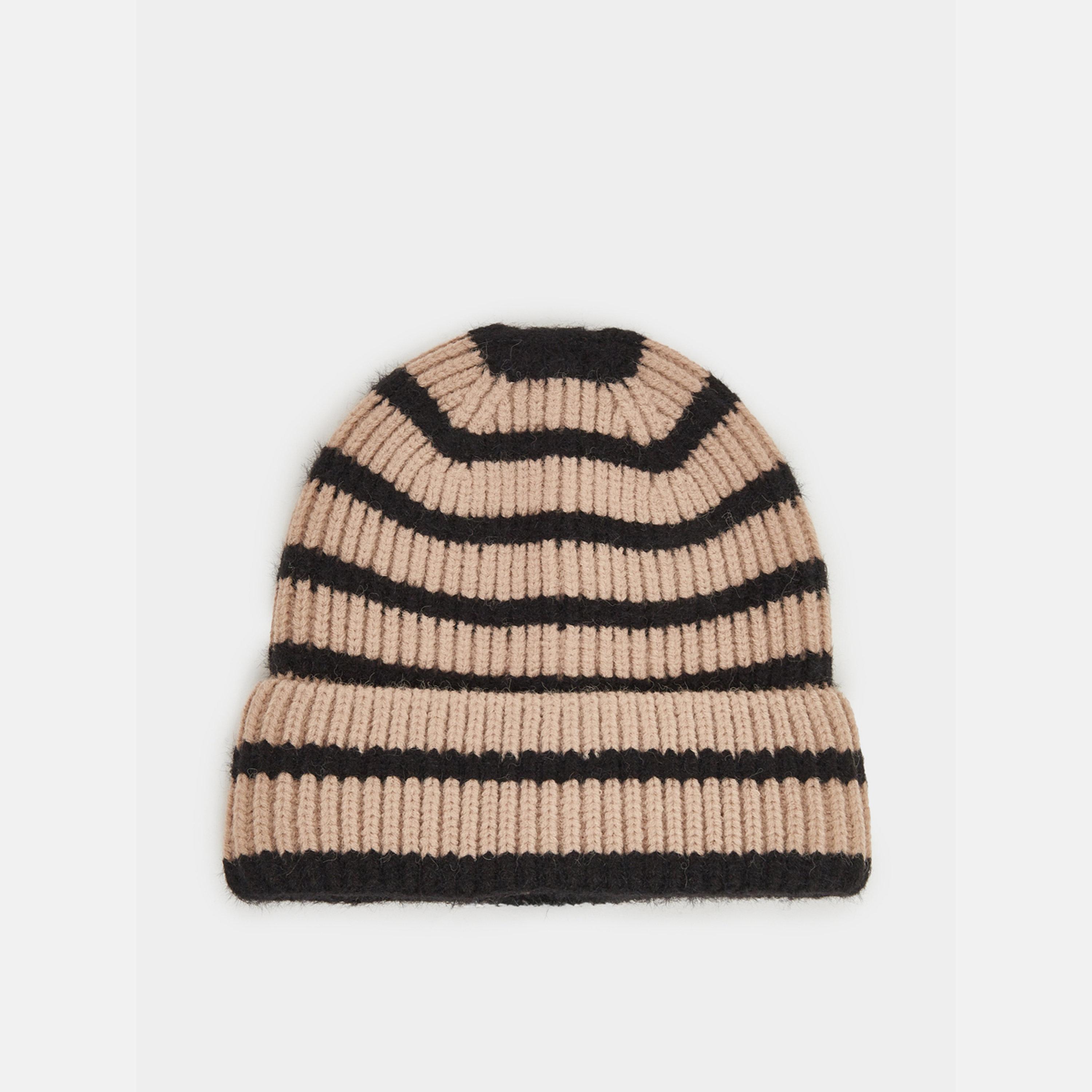 Styli Khaki Striped Beanie-women-clothingaccessories-capsandhats-image-1