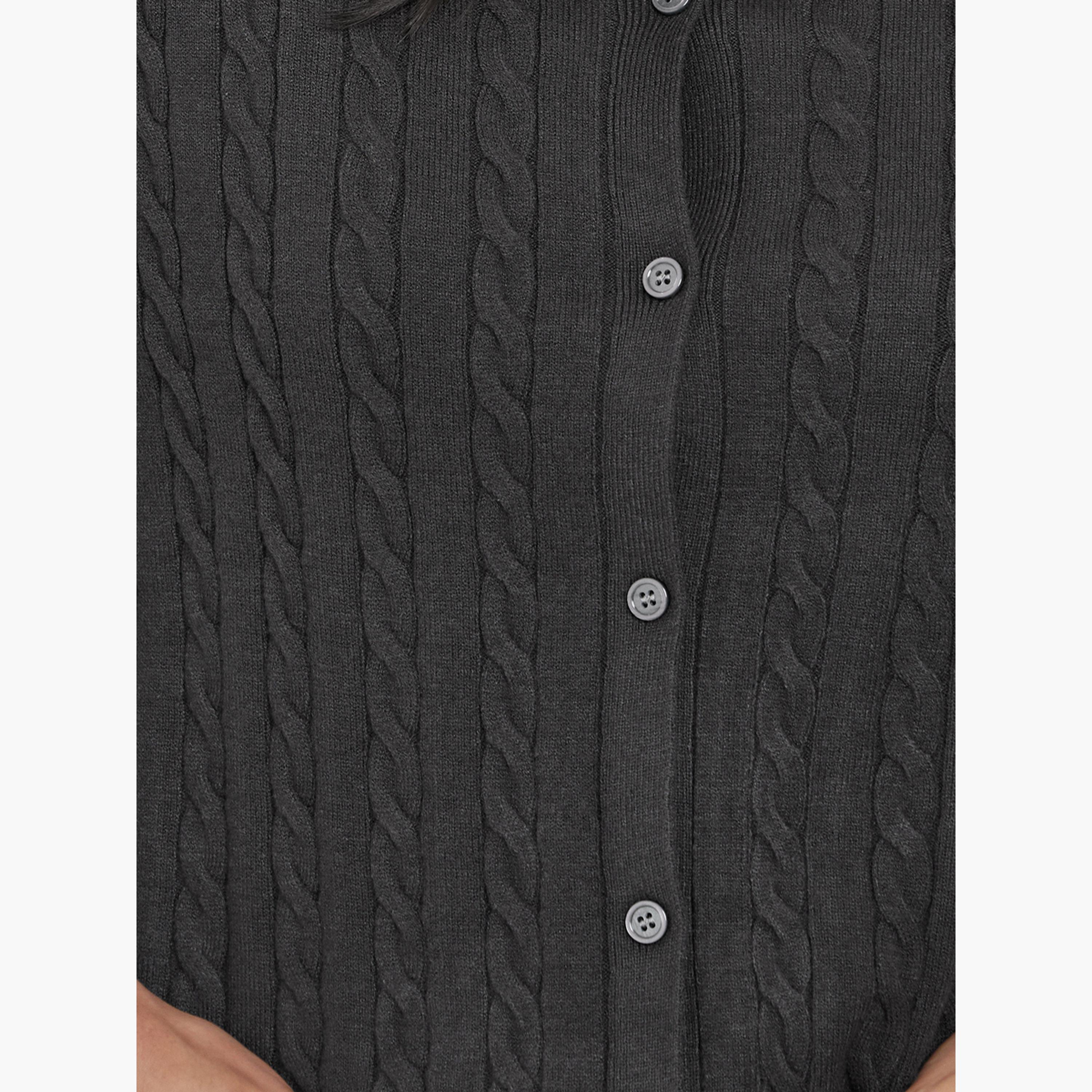 Styli Grey Regular Fit Cable Knit Cardigan-women-winterwear-cardigansandjumpers-jumpers-image-4