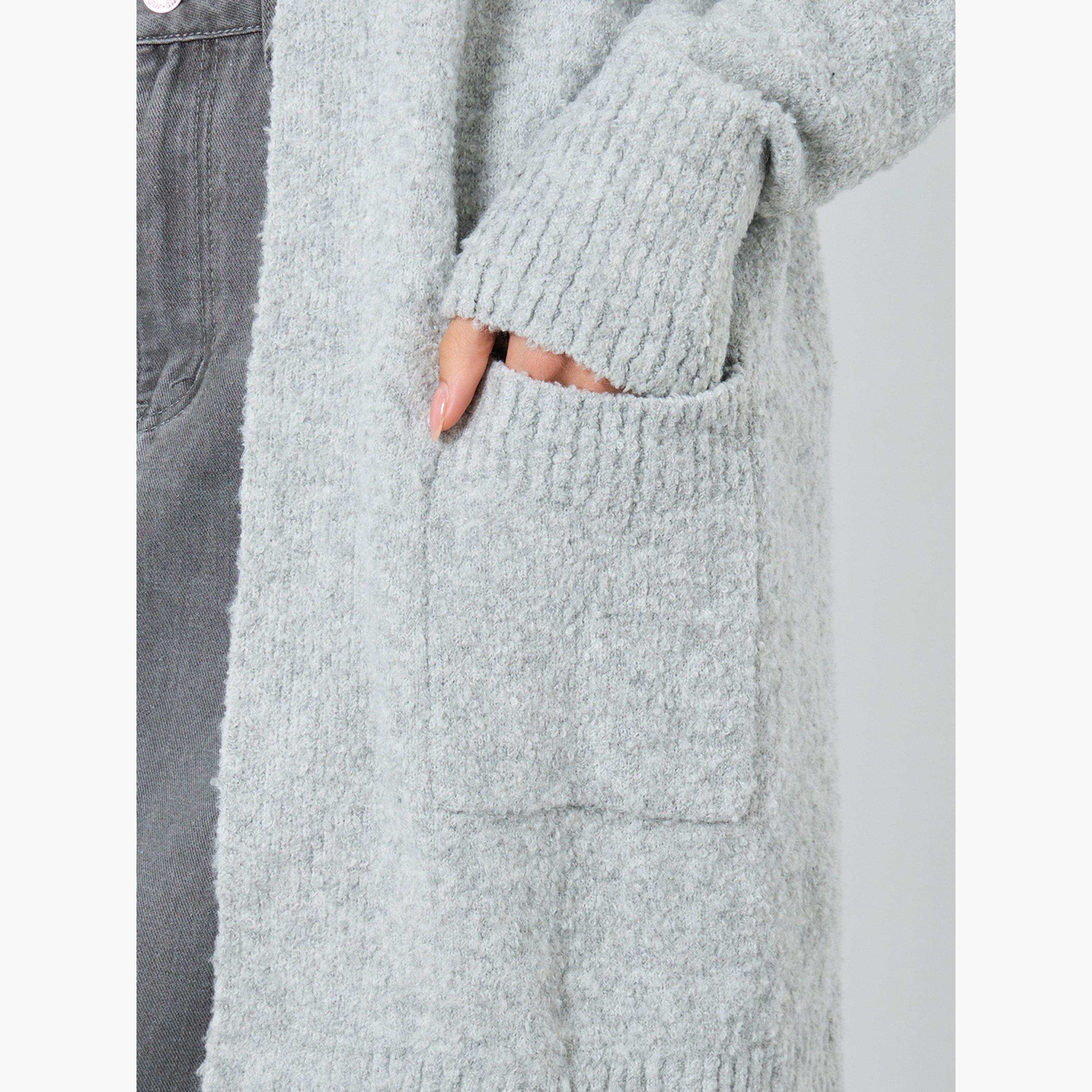 Styli Grey Longline Cardigan with Patch Pocket-women-winterwear-cardigansandjumpers-jumpers-image-3