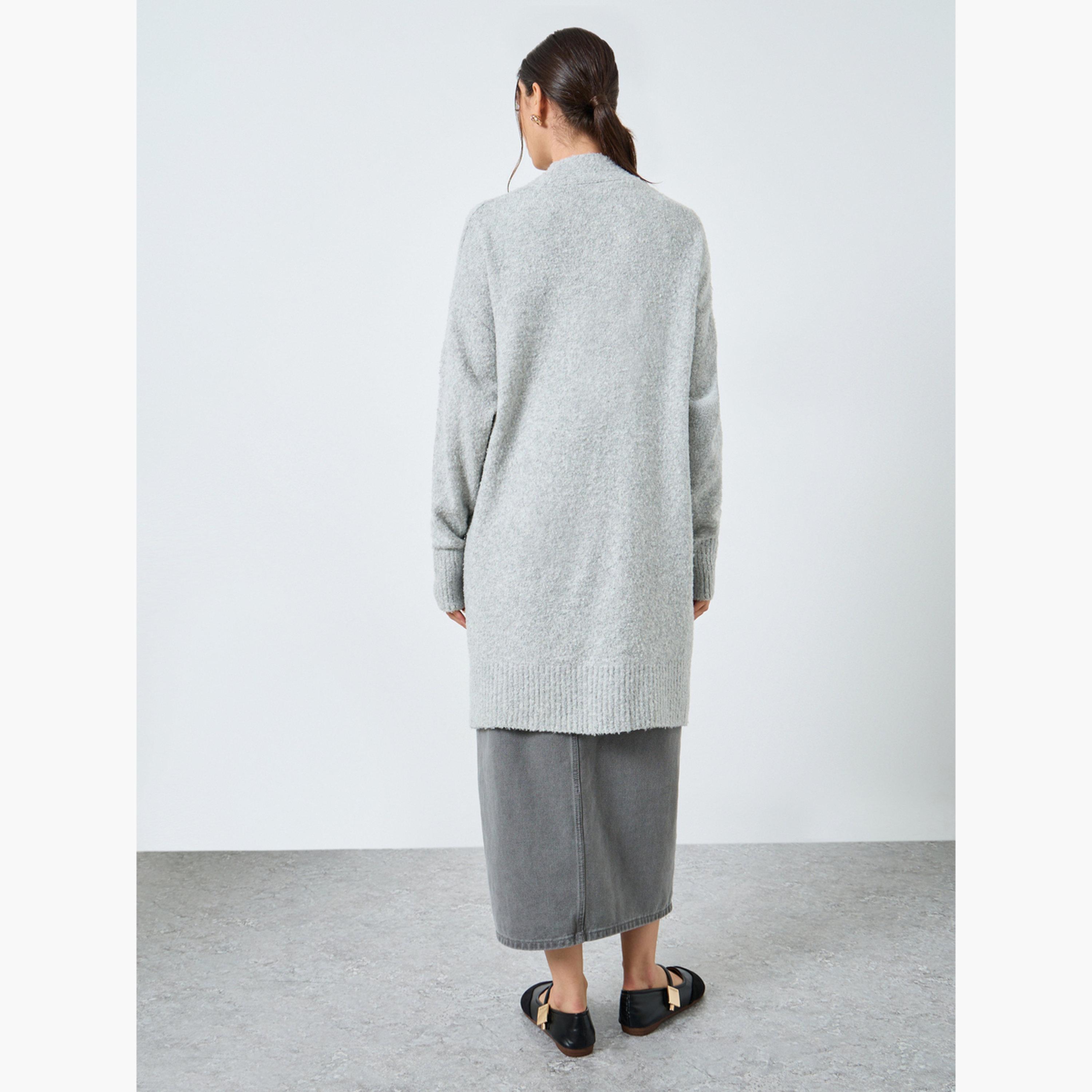 Styli Grey Longline Cardigan with Patch Pocket-women-winterwear-cardigansandjumpers-jumpers-image-4