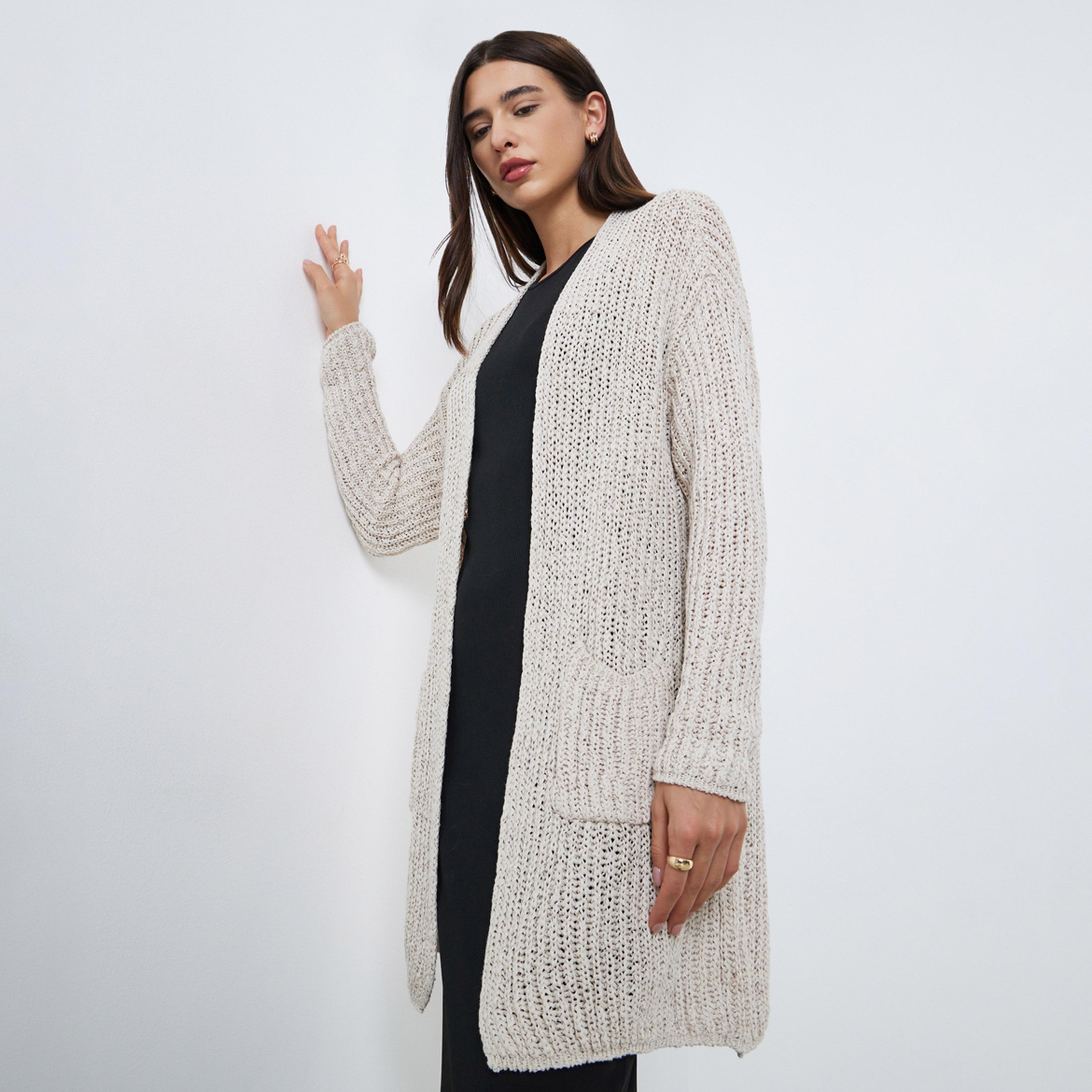 Styli Beige Pocket Detail Knitted Cardigan-women-winterwear-cardigansandjumpers-jumpers-image-1
