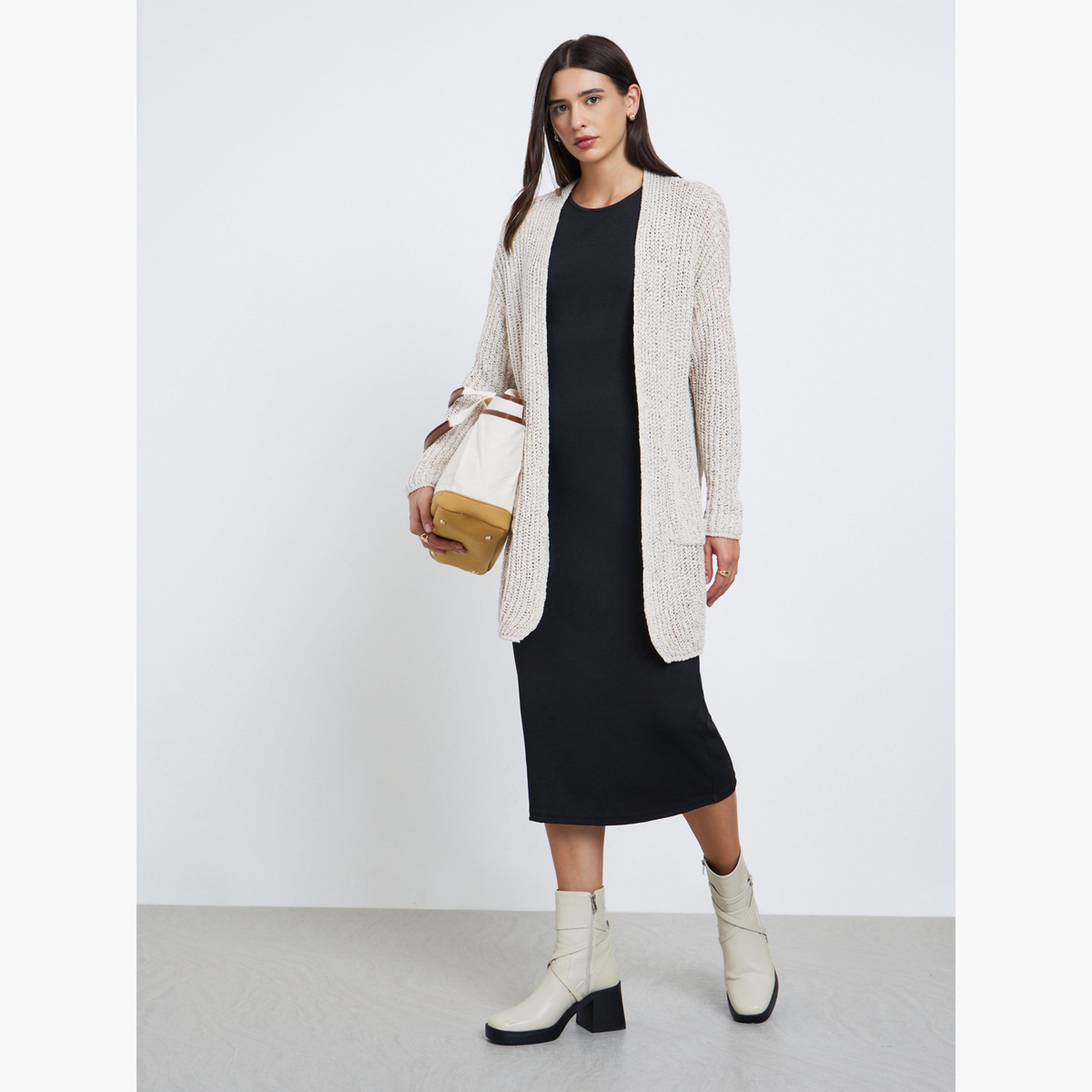 Styli Beige Pocket Detail Knitted Cardigan-women-winterwear-cardigansandjumpers-jumpers-image-2