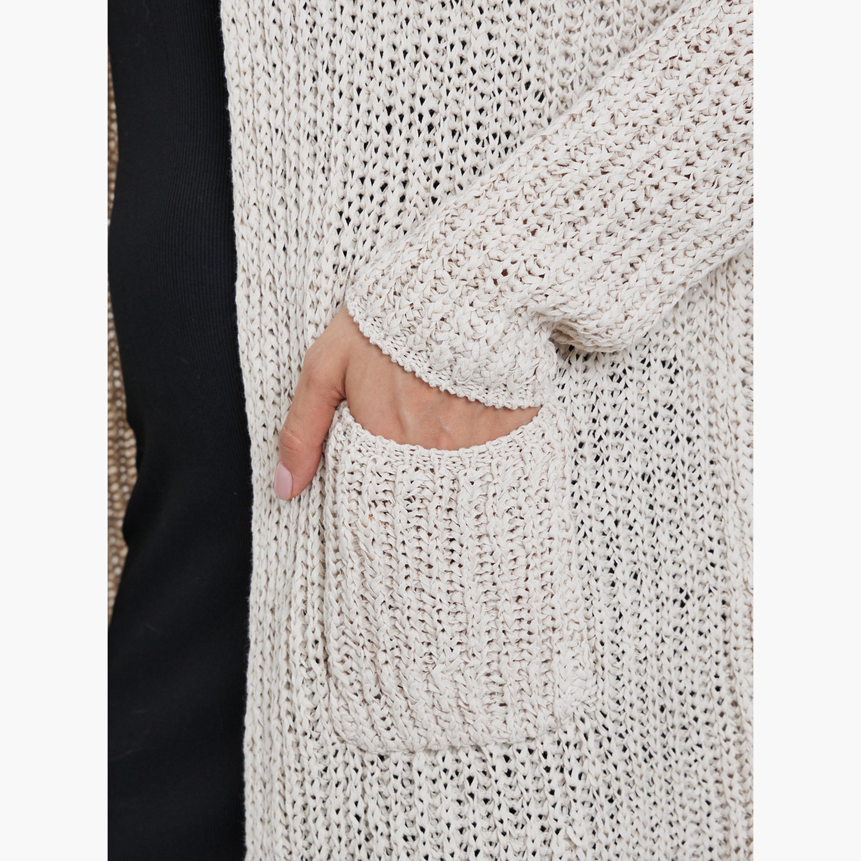 Styli Beige Pocket Detail Knitted Cardigan-women-winterwear-cardigansandjumpers-jumpers-image-3