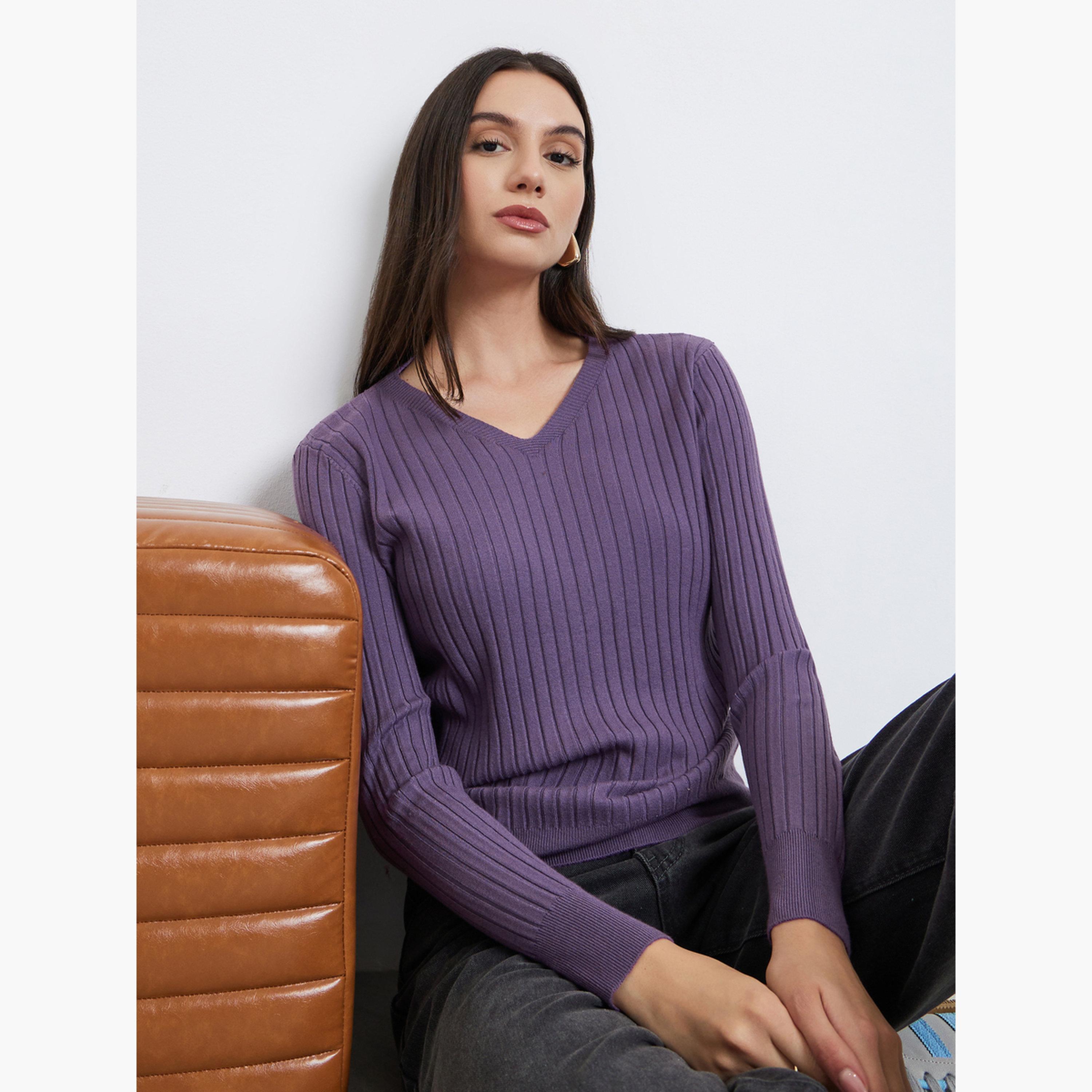 Styli Women Purple Regular Fit Wide Ribbed Sweater-women-clothing-cardigansandjumpers-jumpers-image-3