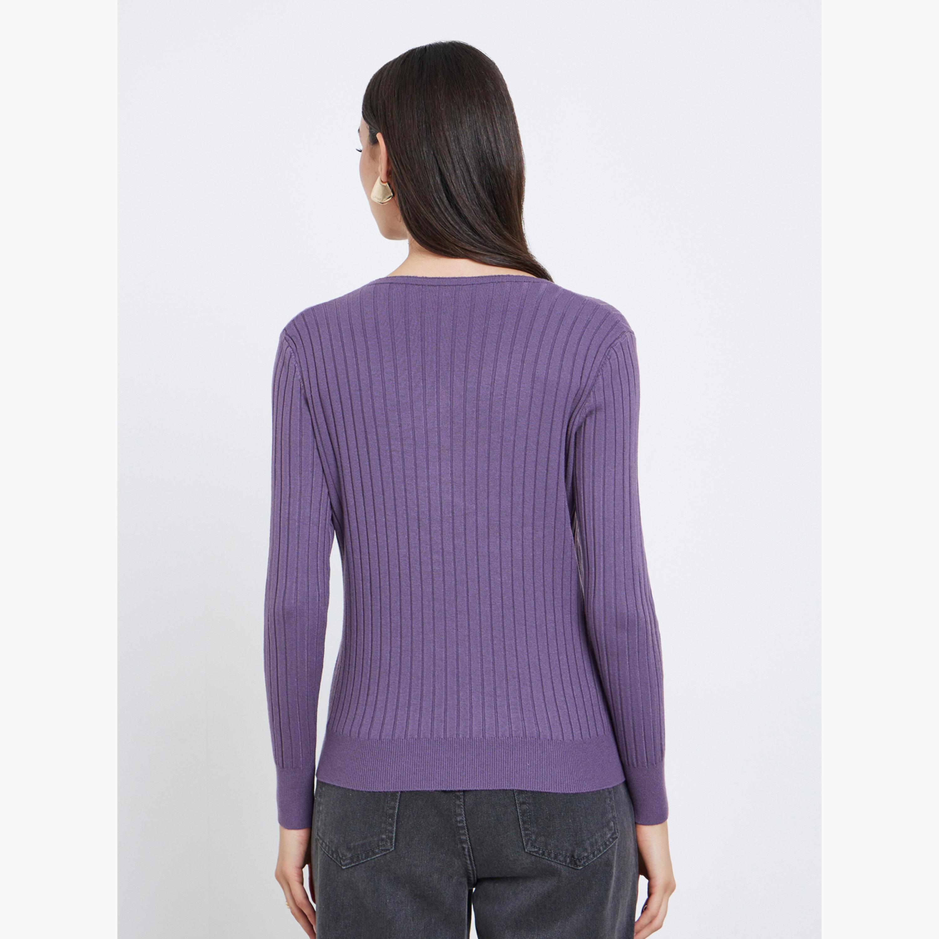 Styli Women Purple Regular Fit Wide Ribbed Sweater-women-clothing-cardigansandjumpers-jumpers-image-4