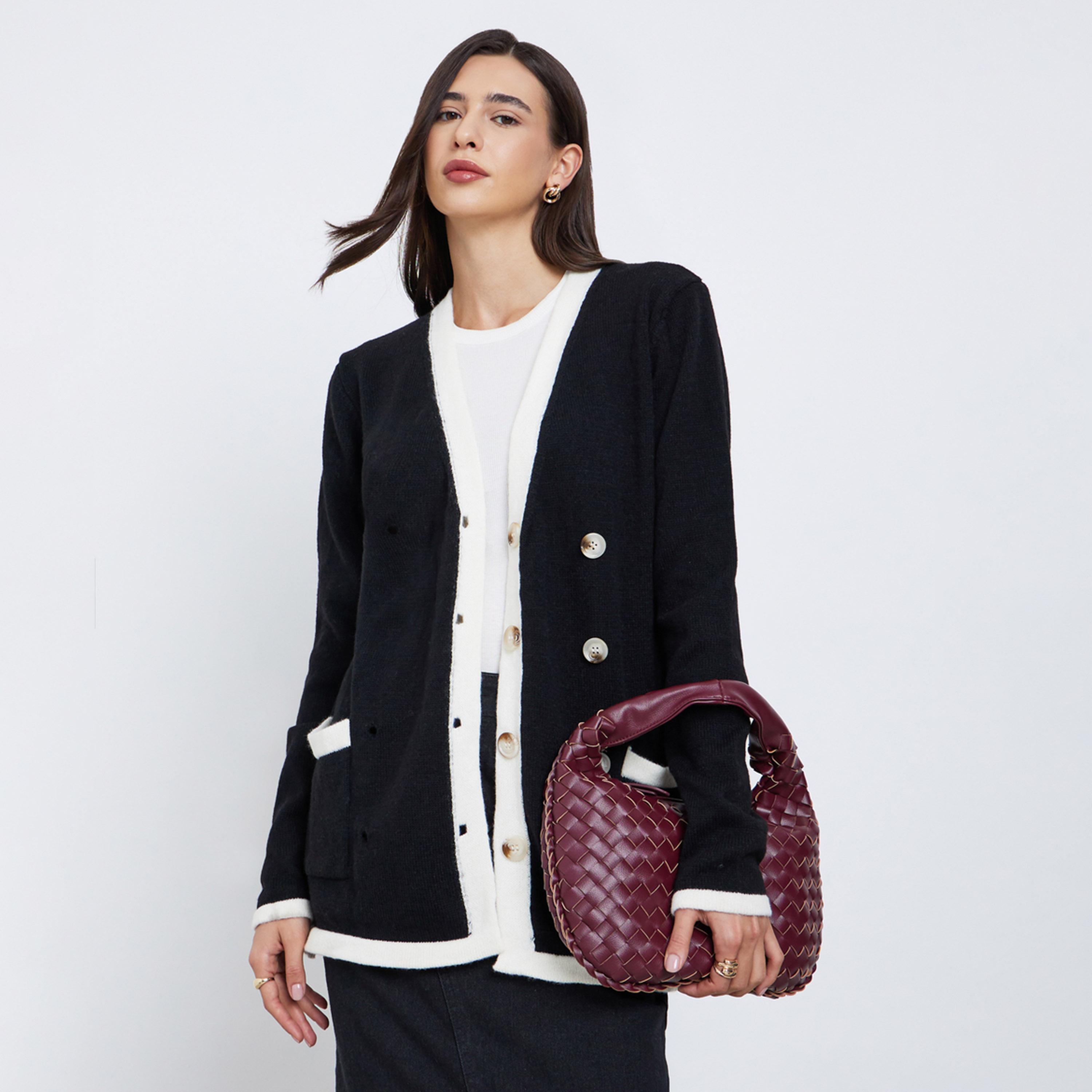 ستايلي - كارديغان محبوك بتفاصيل جيوب لون بيج-women-winterwear-cardigansandjumpers-jumpers-image-1