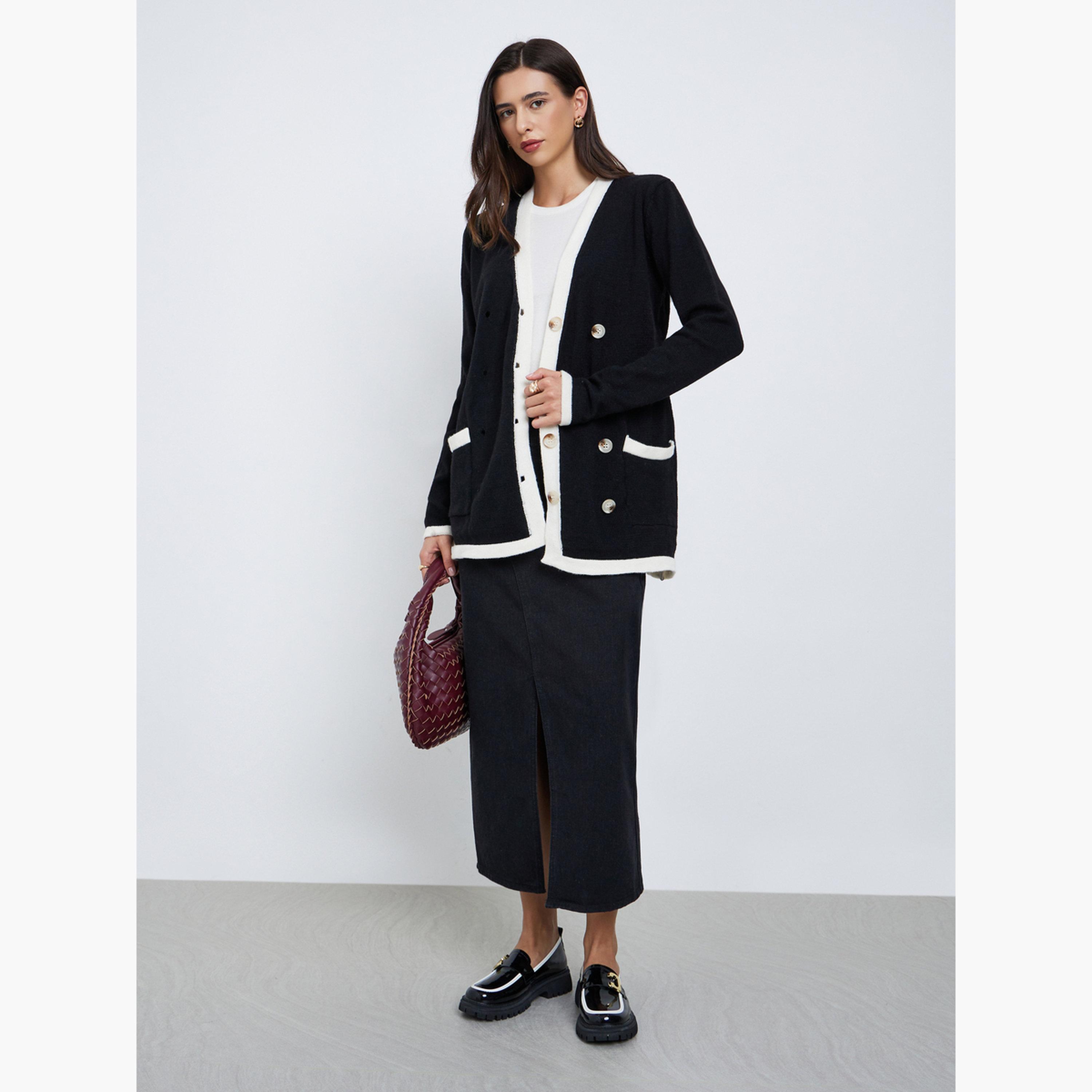 ستايلي - كارديغان محبوك بتفاصيل جيوب لون بيج-women-winterwear-cardigansandjumpers-jumpers-image-2