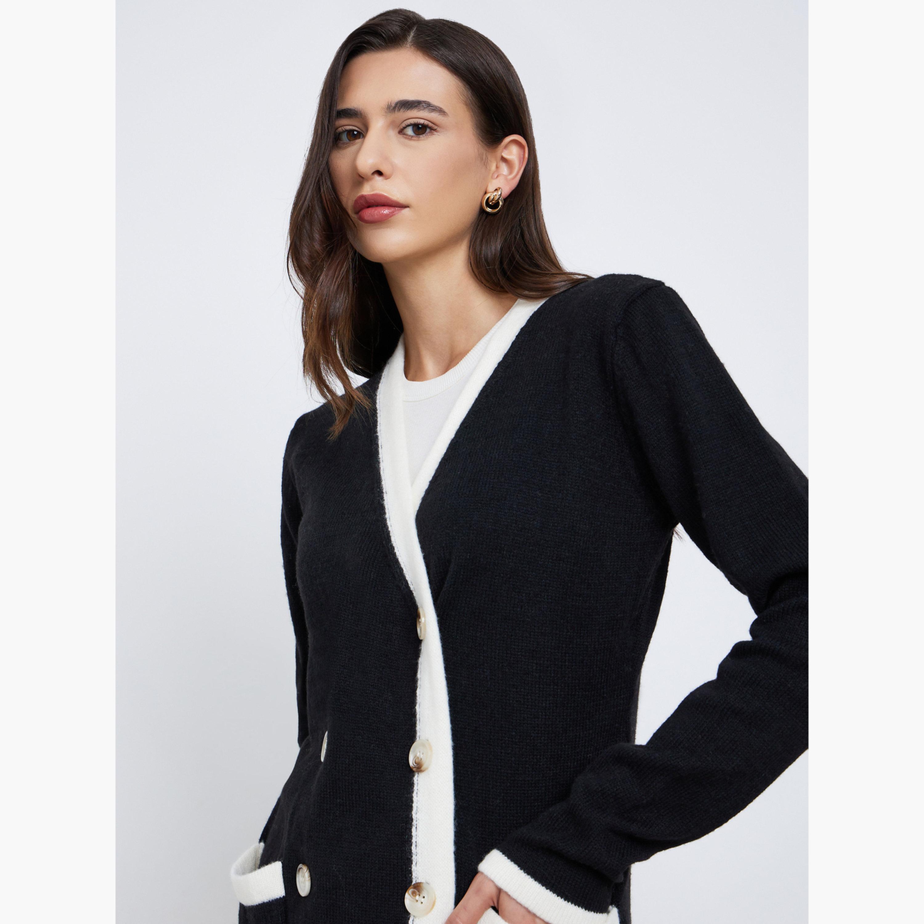 ستايلي - كارديغان محبوك بتفاصيل جيوب لون بيج-women-winterwear-cardigansandjumpers-jumpers-image-3