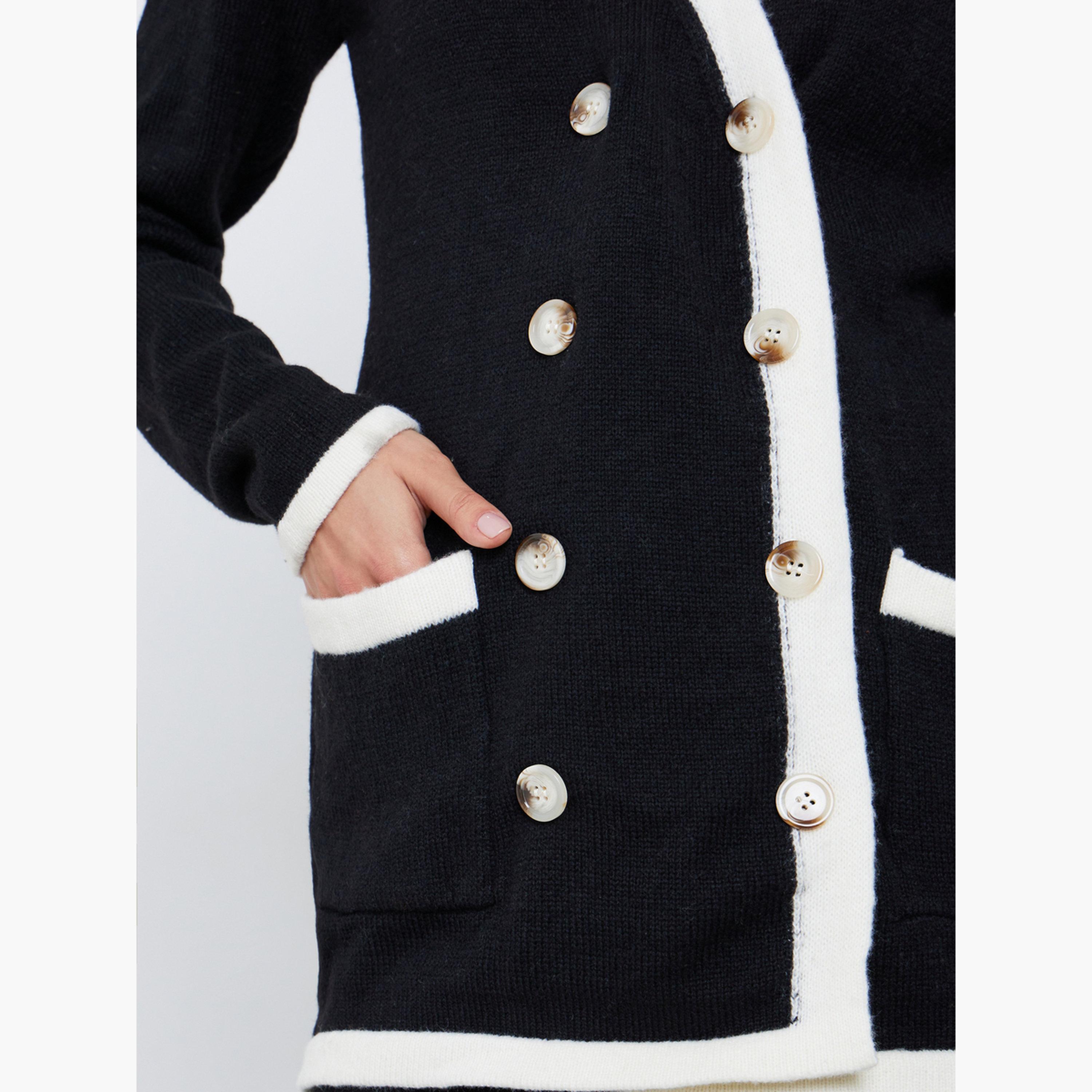 Styli Black Longline Cardigan with Contrast Trim-women-winterwear-cardigansandjumpers-jumpers-image-4