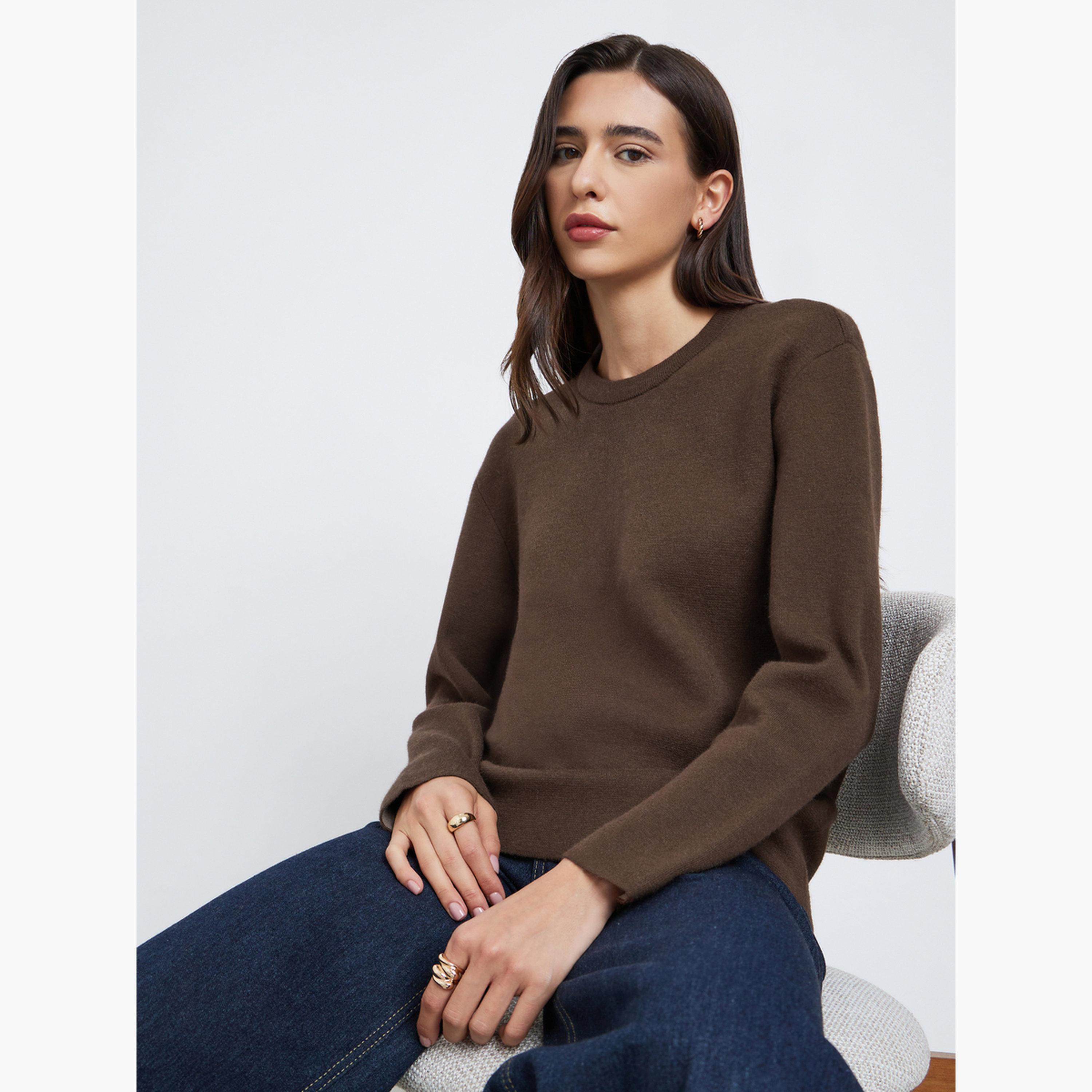 ستايلي - سترة محبوكة بنية اللون بقصّة عادية-women-winterwear-cardigansandjumpers-jumpers-image-1
