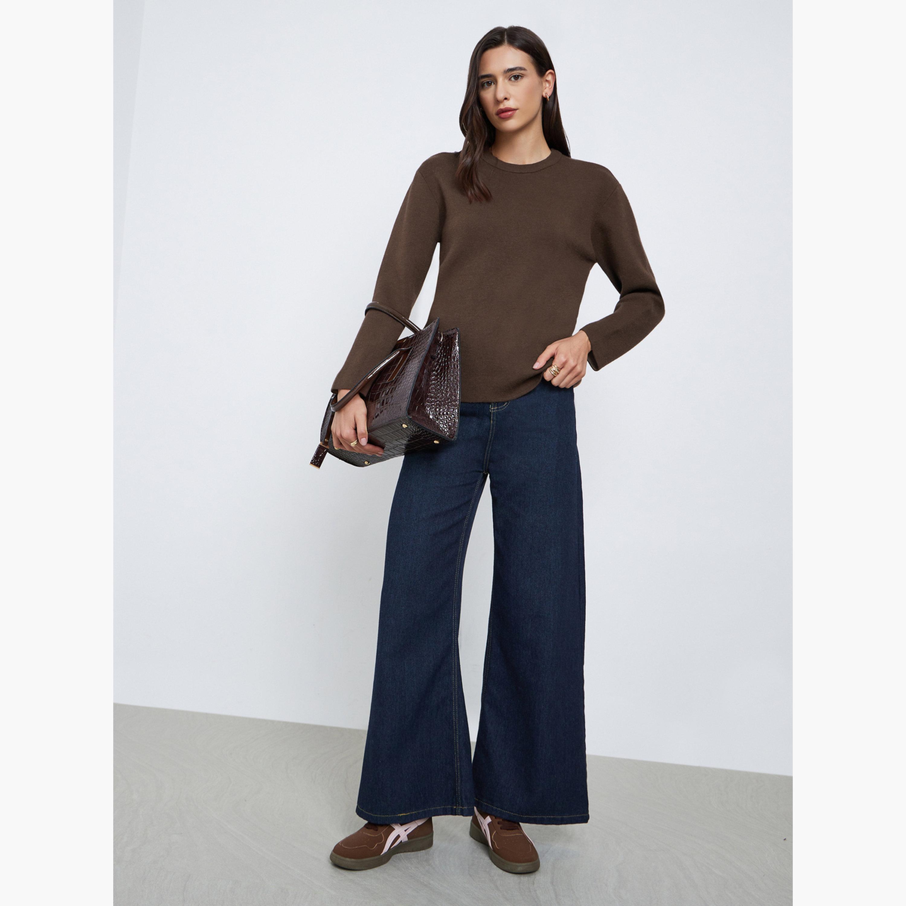 ستايلي - سترة محبوكة بنية اللون بقصّة عادية-women-winterwear-cardigansandjumpers-jumpers-image-2