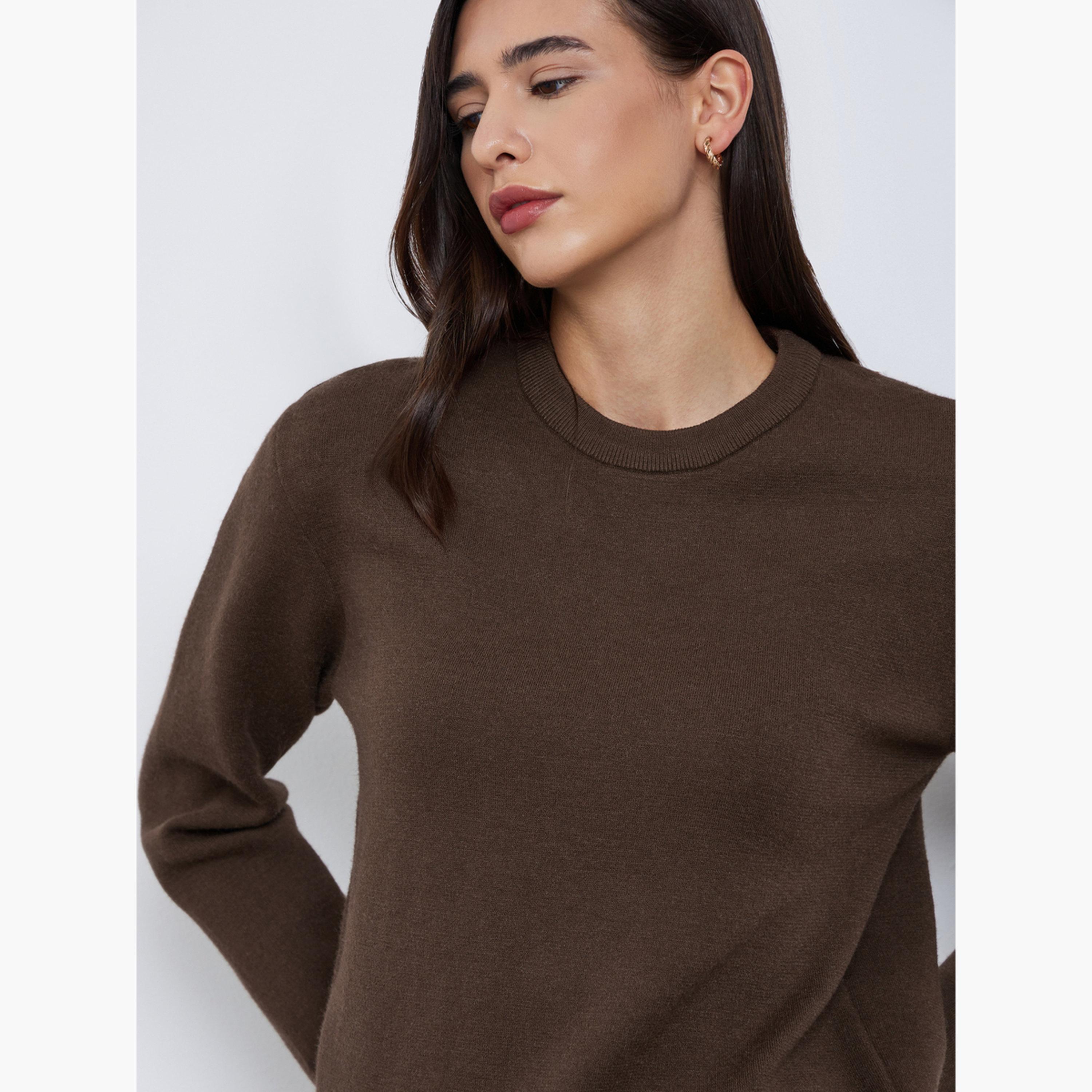 Styli Brown Regular Fit Knit Sweater-women-winterwear-cardigansandjumpers-jumpers-image-3