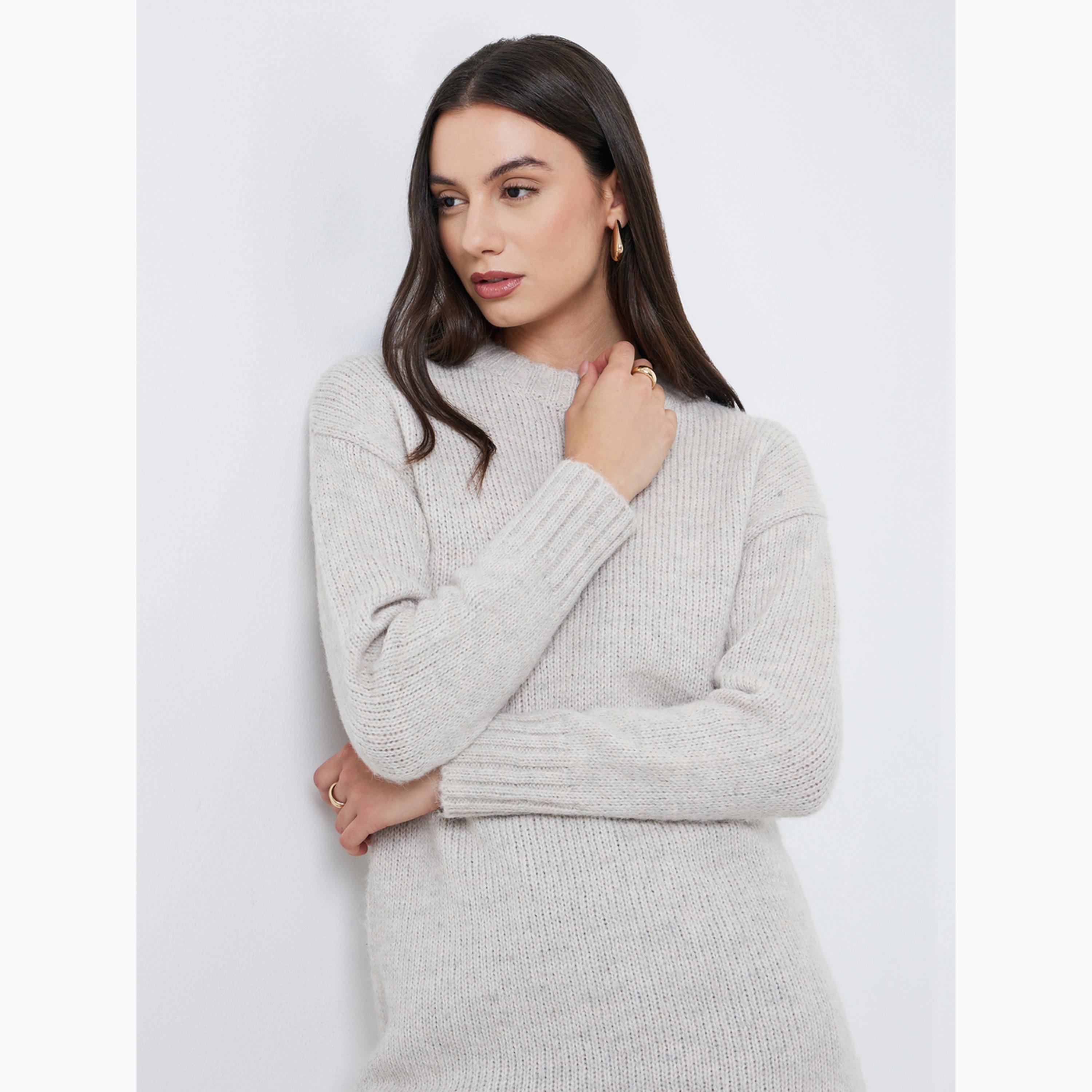 Styli Grey Regular Fit Longline Knit Sweater-women-winterwear-cardigansandjumpers-jumpers-image-3