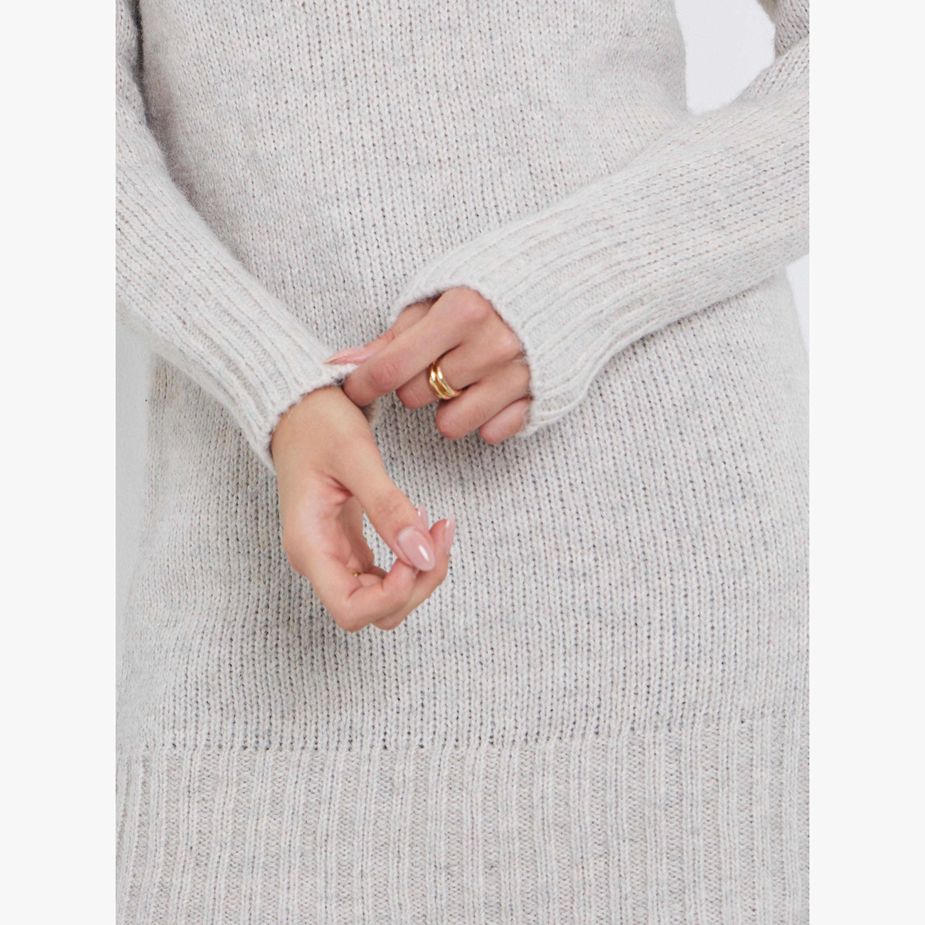 Styli Grey Regular Fit Longline Knit Sweater-women-winterwear-cardigansandjumpers-jumpers-image-4