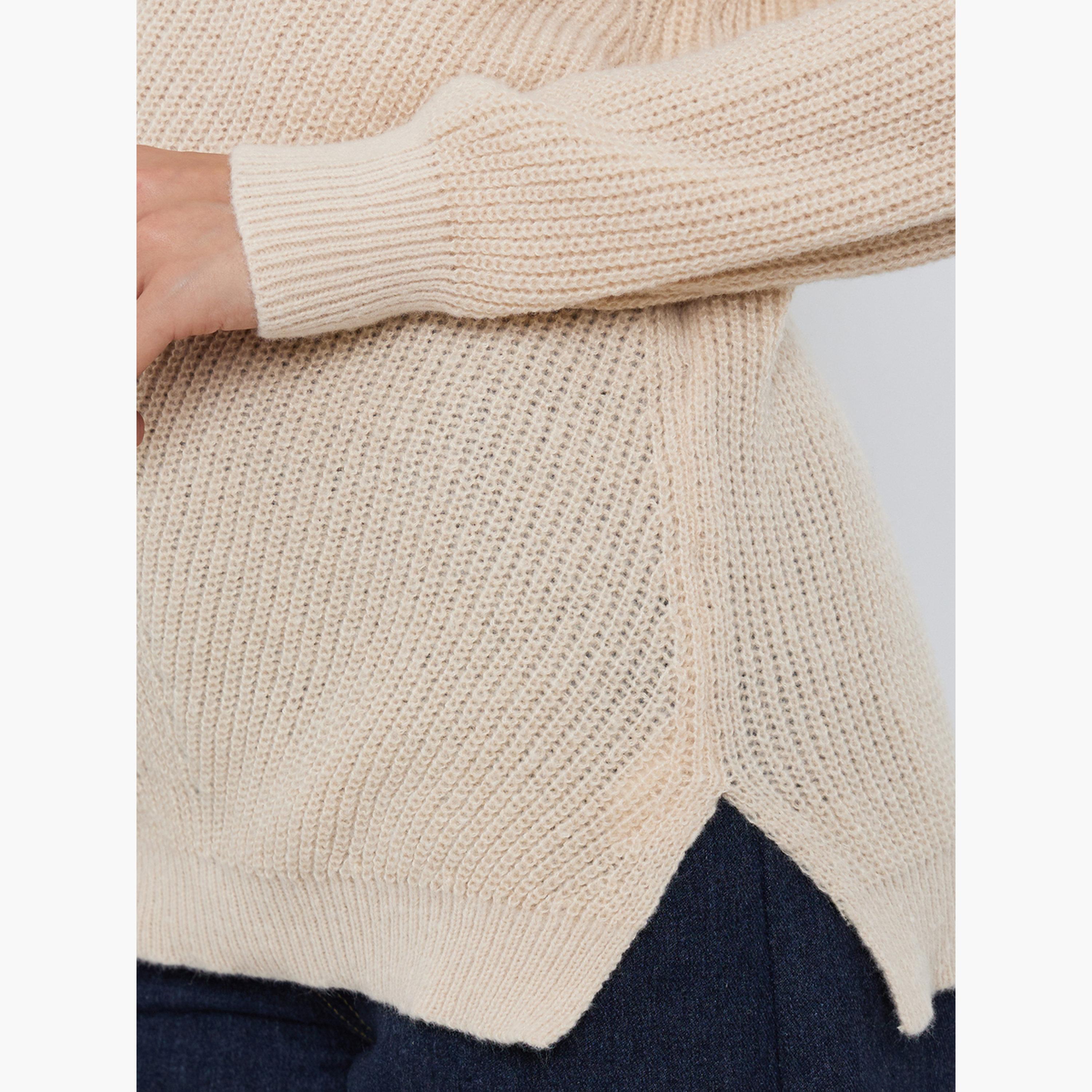 Styli Beige Longline Dropped Shoulder Knit Sweater-women-winterwear-cardigansandjumpers-jumpers-image-3