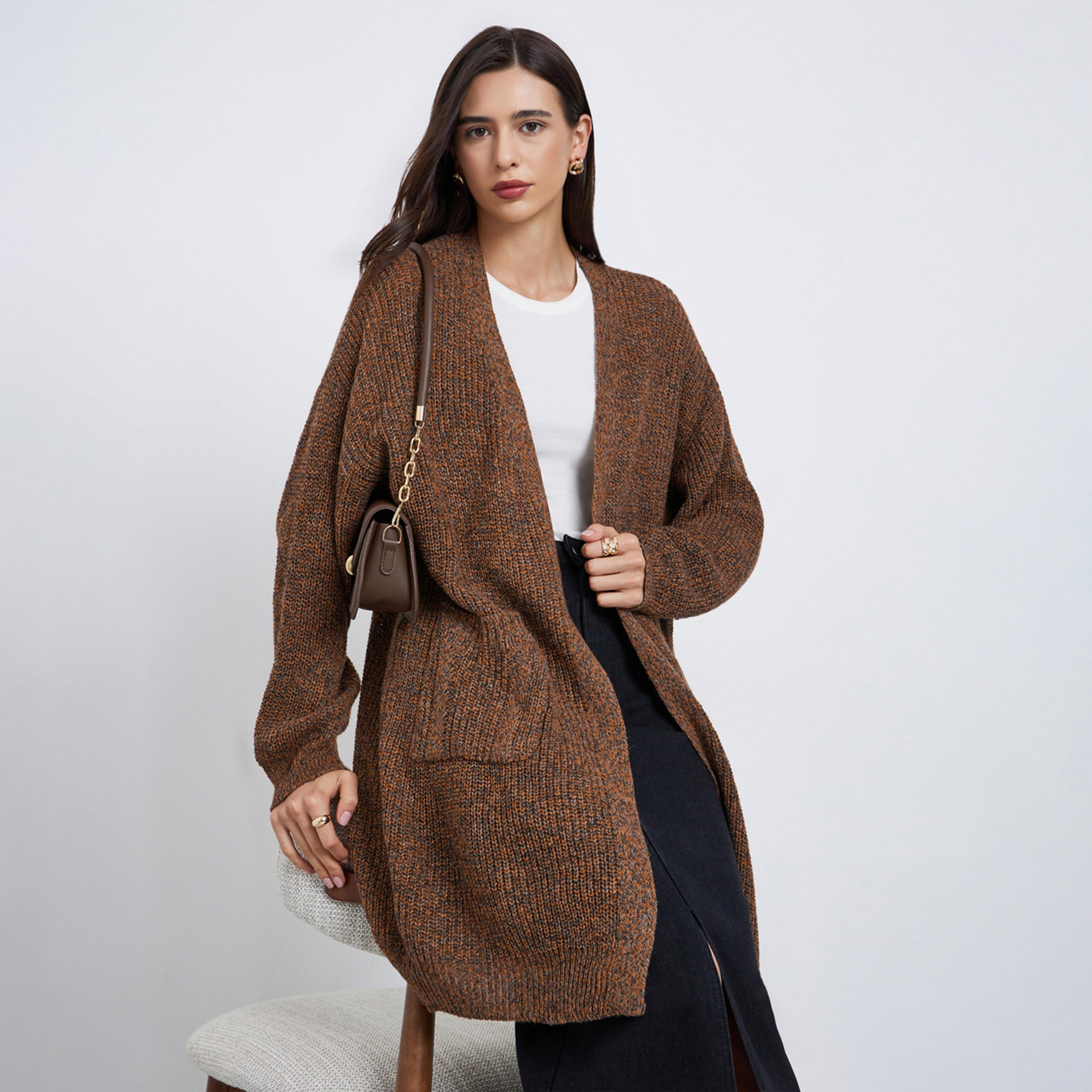 ستايلي - كارديغان محبوك متعدد الخيوط بلون بني القهوة-women-clothing-cardigansandjumpers-cardigans-image-1